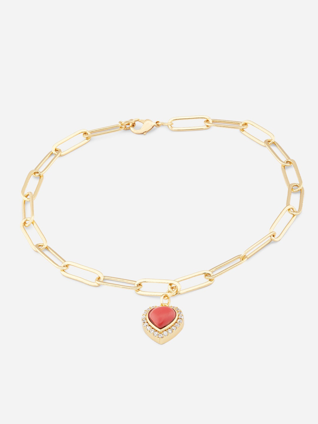 MINUTIAE Gold-Plated Onyx Studded Heart Shaped Charm Anklet