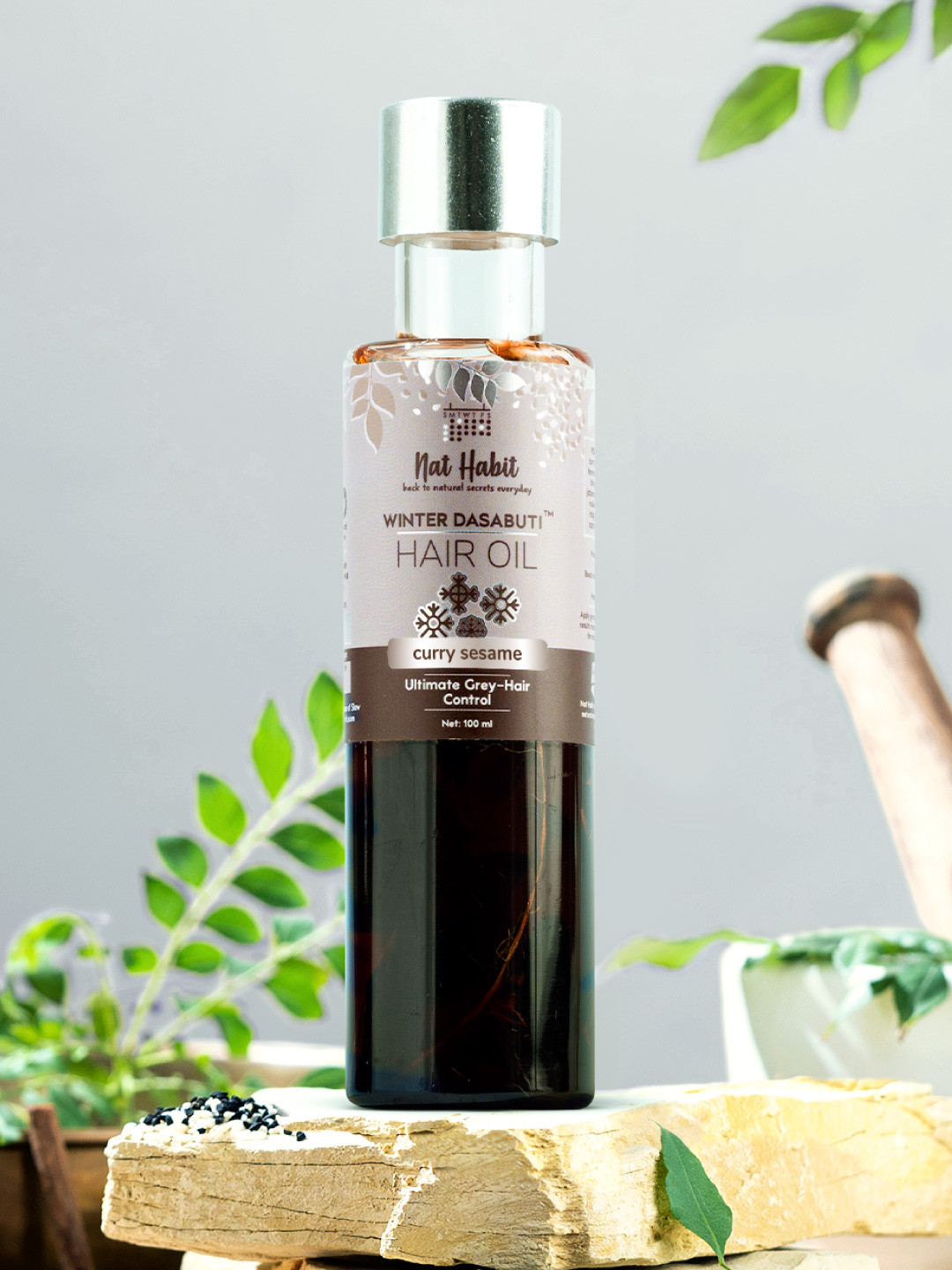 Nat Habit Curry Sesame Winter Dasabuti Hair Oil with 15 Herbs for Oily & Curly Hair- 100ml