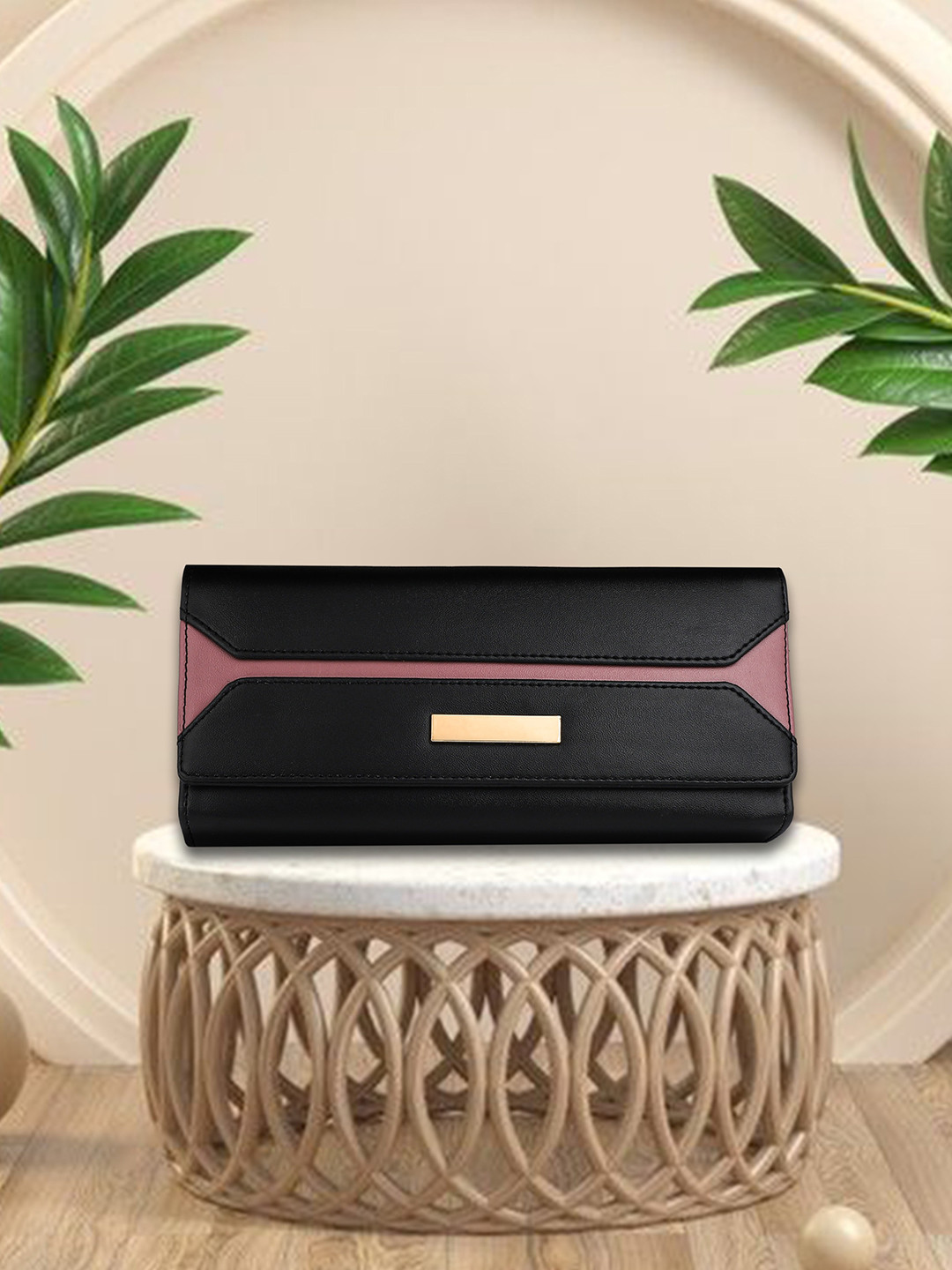 YESSBENZA Women Colourblocked Buckle Detail Two Fold Wallet