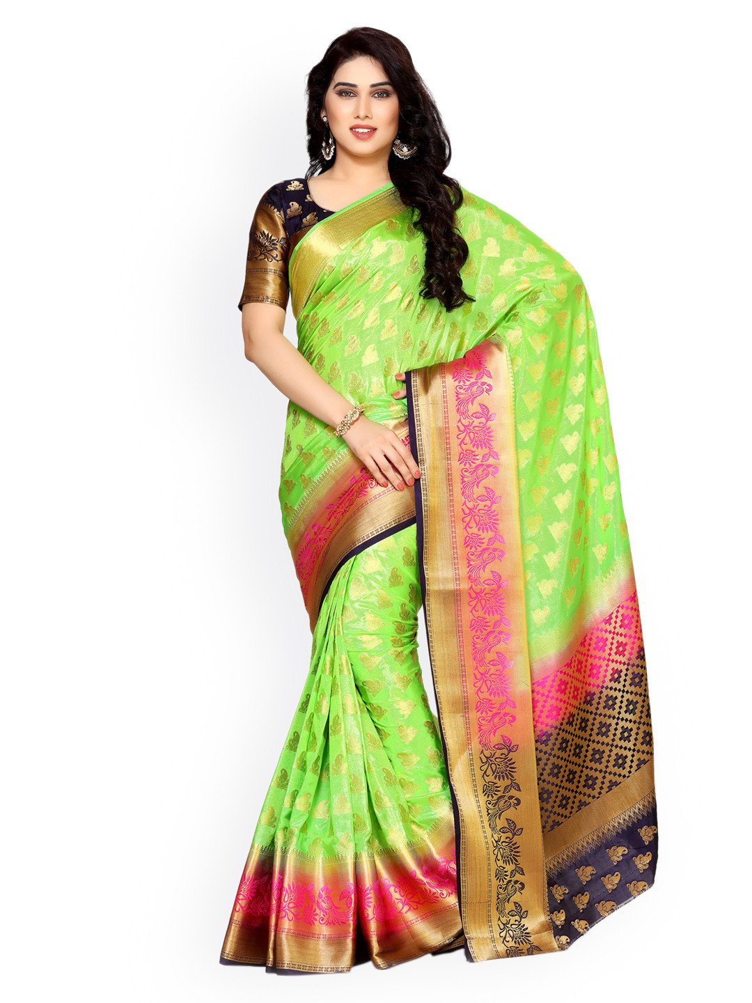 MIMOSA by Kupinda Lime Green Art Silk Woven Design Kanjeevaram Saree