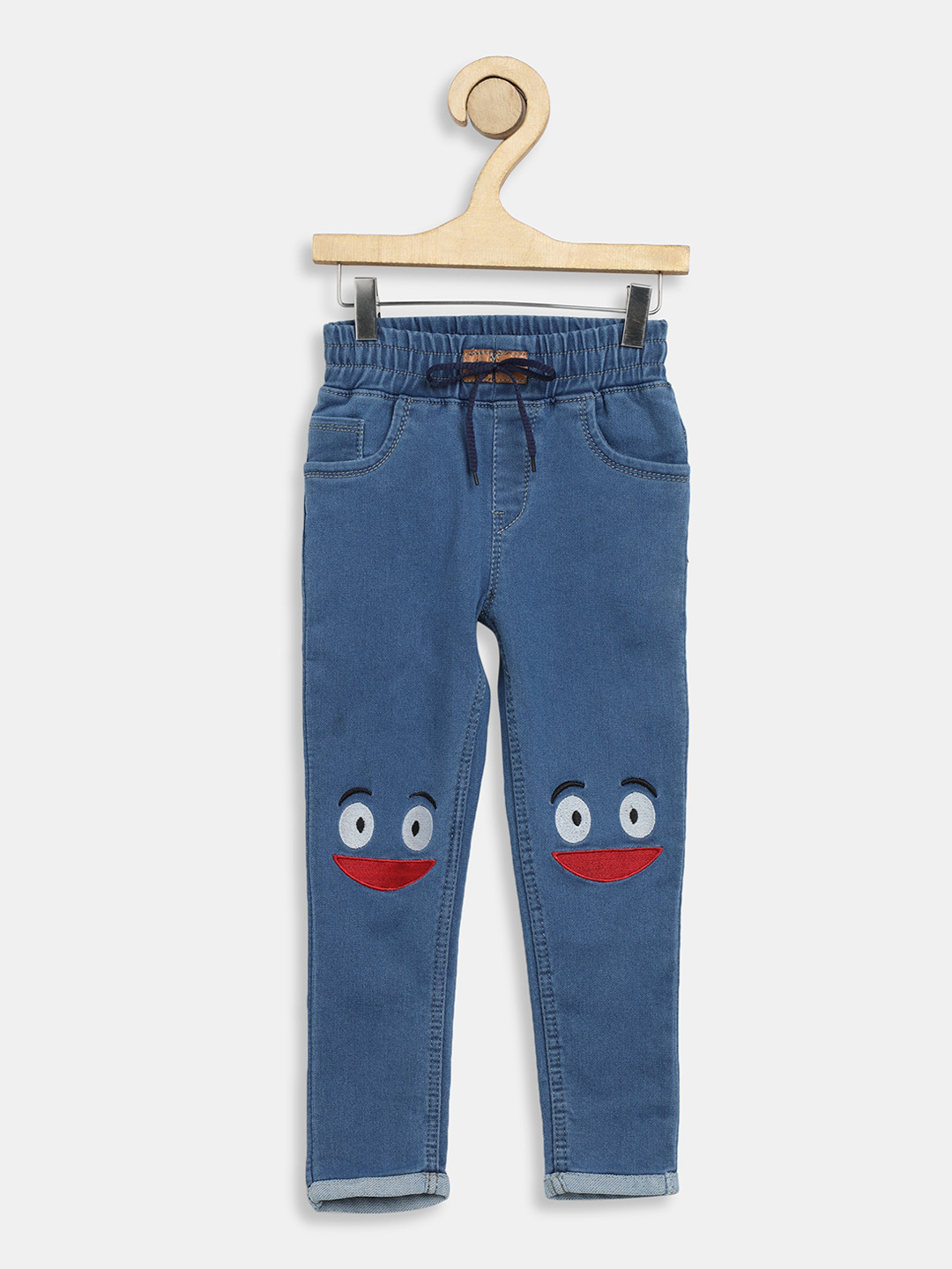 F2M Kids Slim Fit High-Rise Embroidered Cotton Jeans