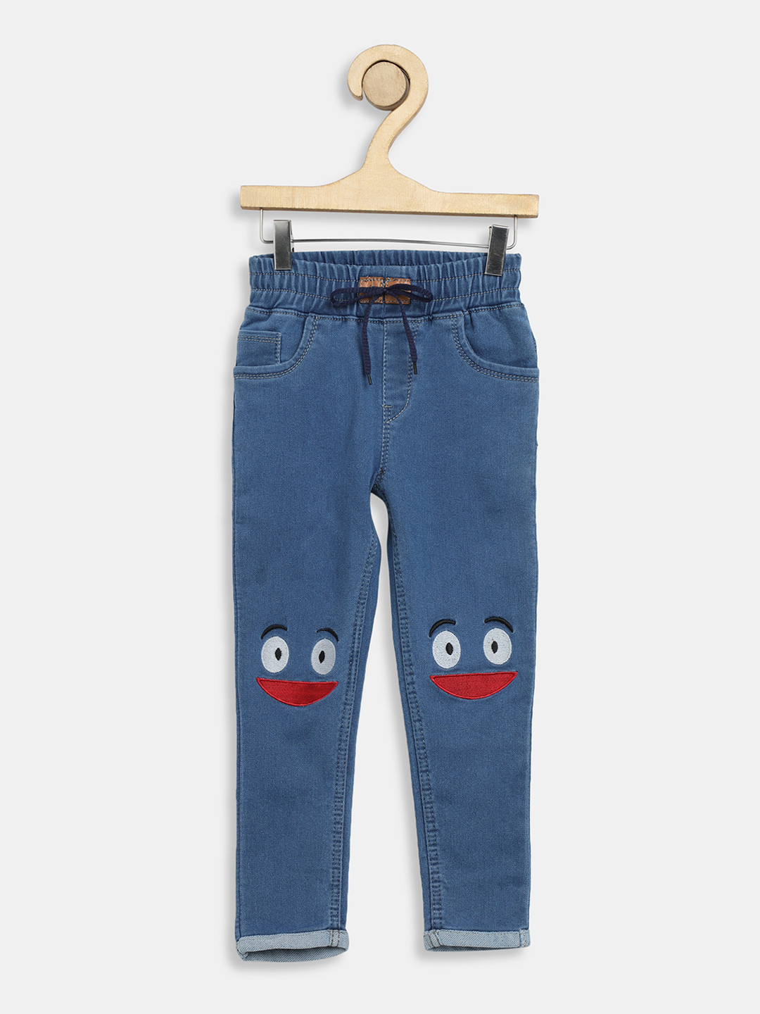 F2M Boys Slim Fit High-Rise Embroidered Cotton Jeans