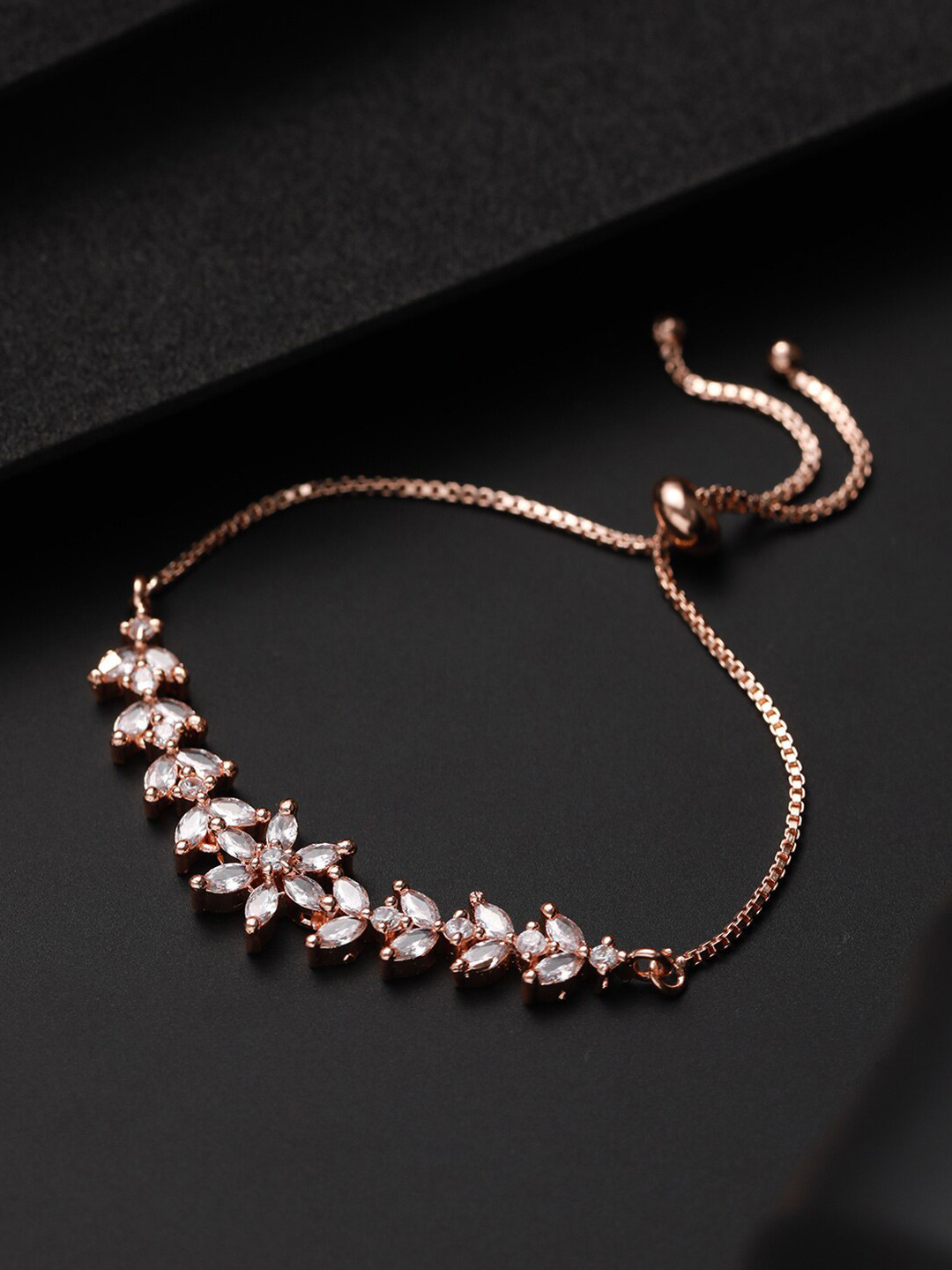 Jazz and Sizzle Women American Diamond Rose Gold-Plated Link Bracelet
