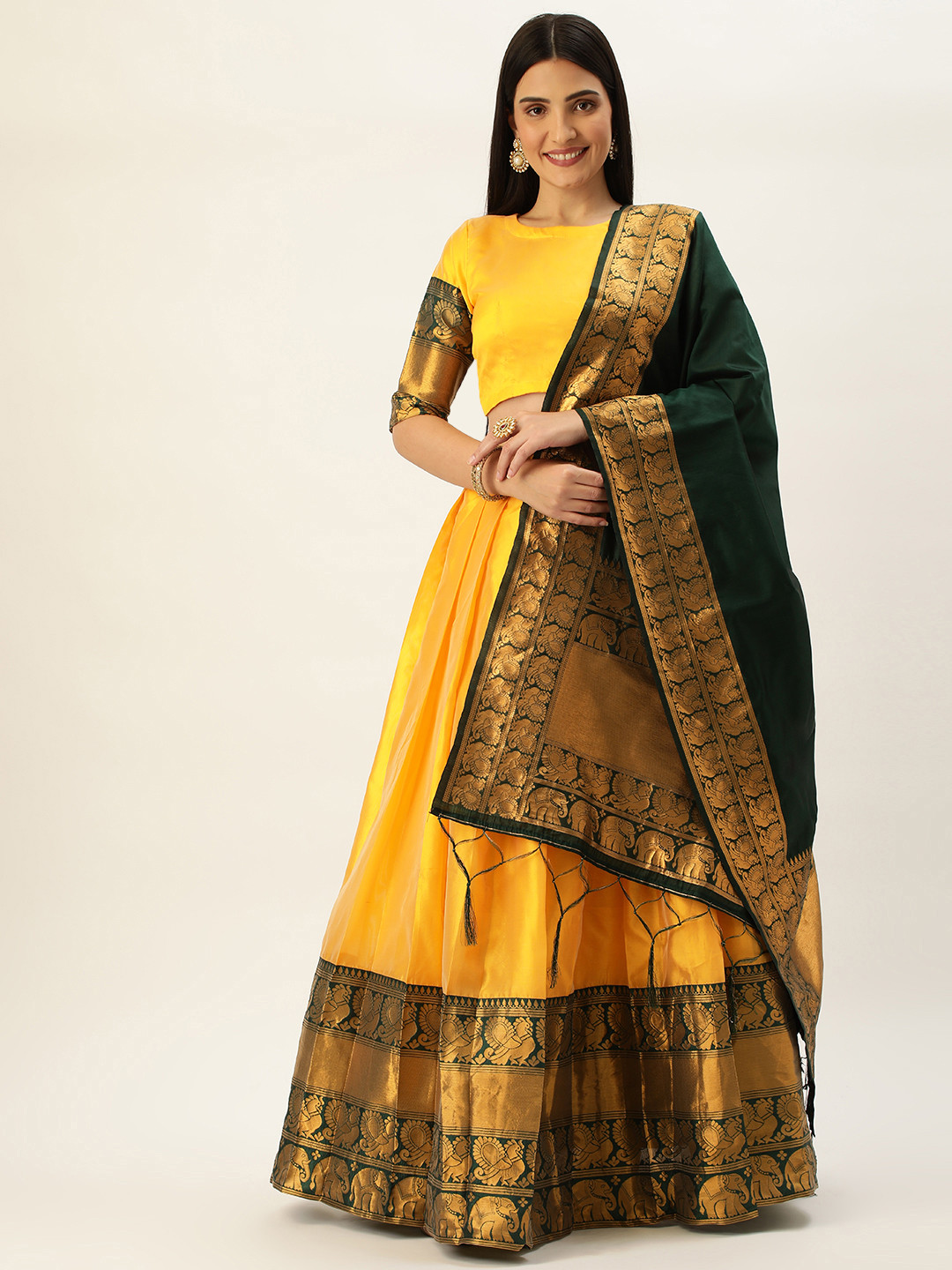 Fabcartz Zari Woven Design Semi-Stitched Lehenga & Unstitched Blouse With Dupatta