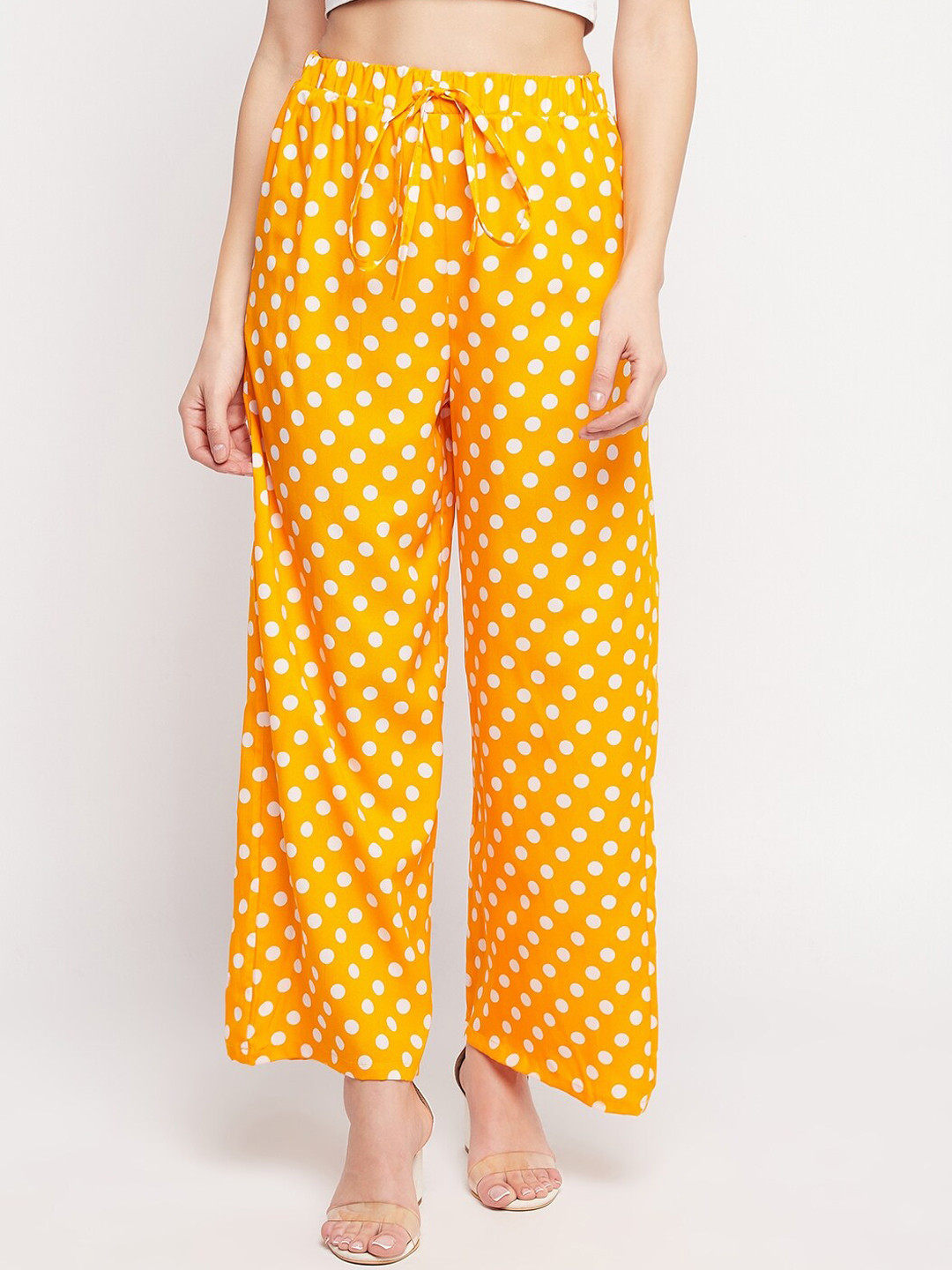 NABIA Women Polka Dot Printed Relaxed High-Rise Pleated Trousers