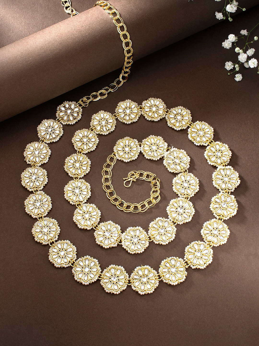 Peora White Kundan Studded Kamarband Waist Chain