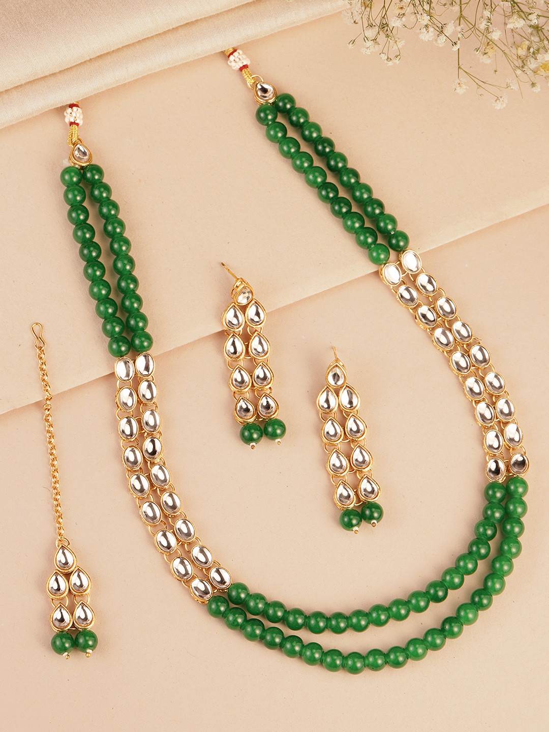 Peora Gold-Plated Kundan Layered Necklace Jewellery Set