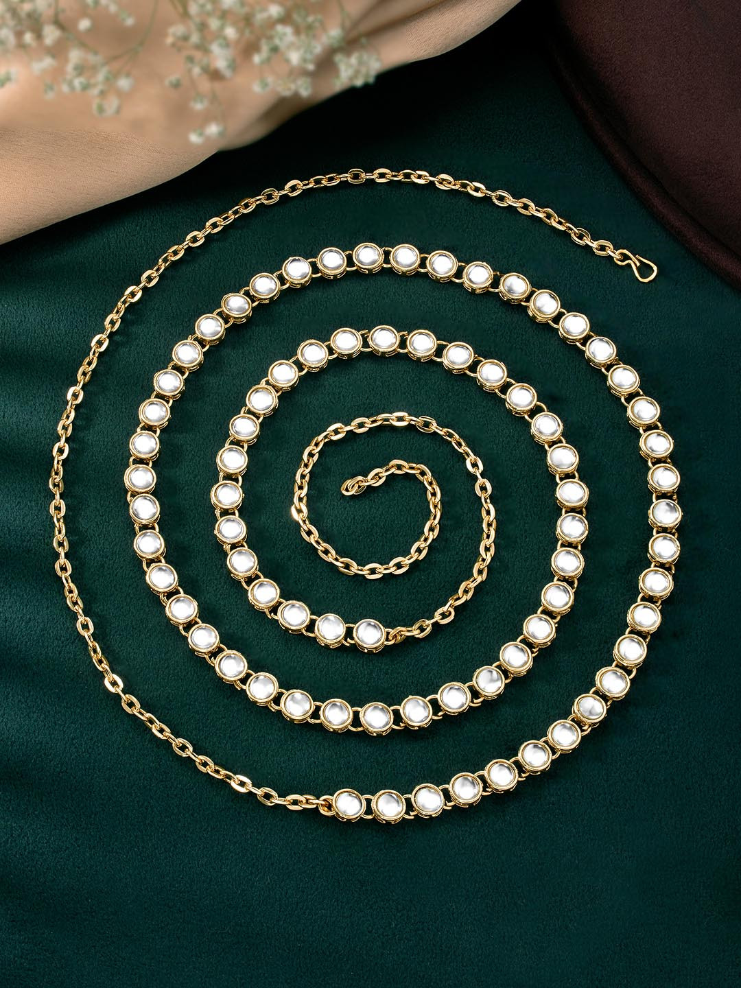 Peora White Gold Plated Kundan Studded Kamarband Belly Chain