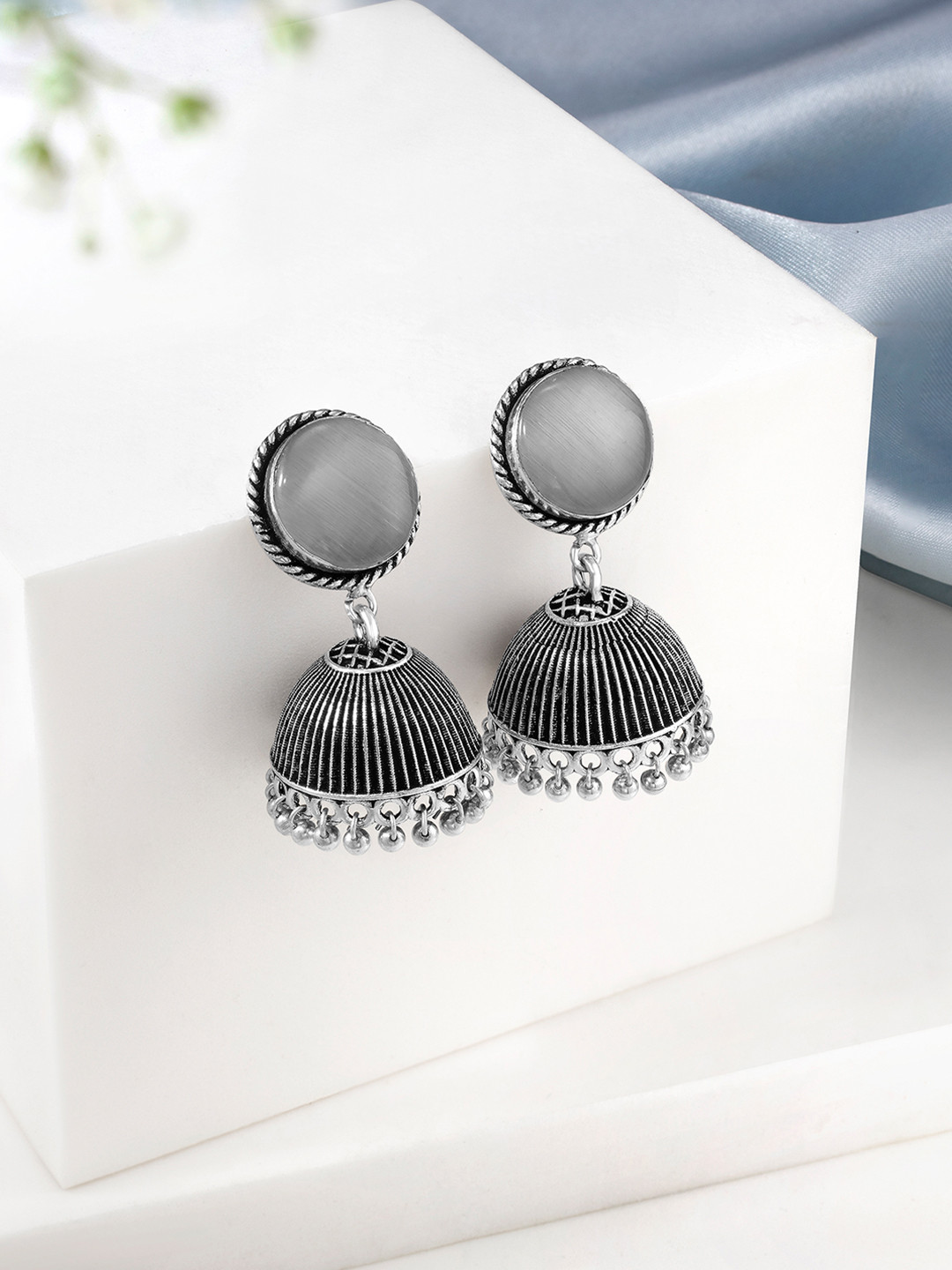 Peora White Dome Shaped Jhumkas Earrings