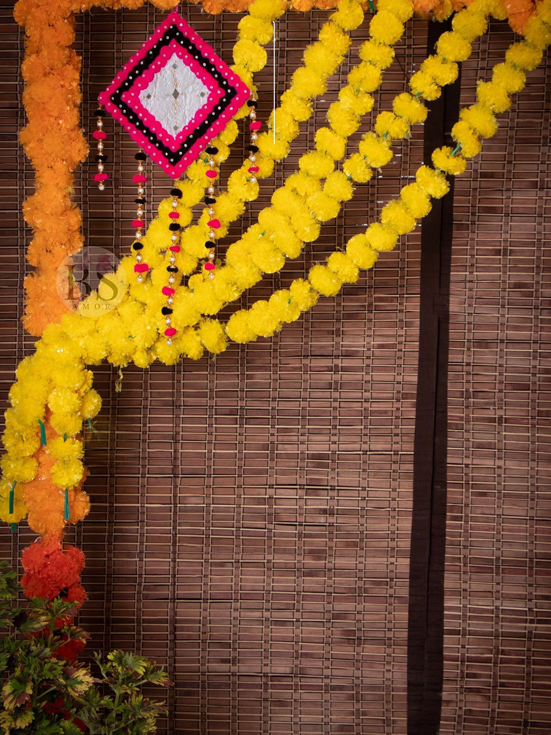 BS AMOR Set Of 5 Yellow Artificial Marigold Garland