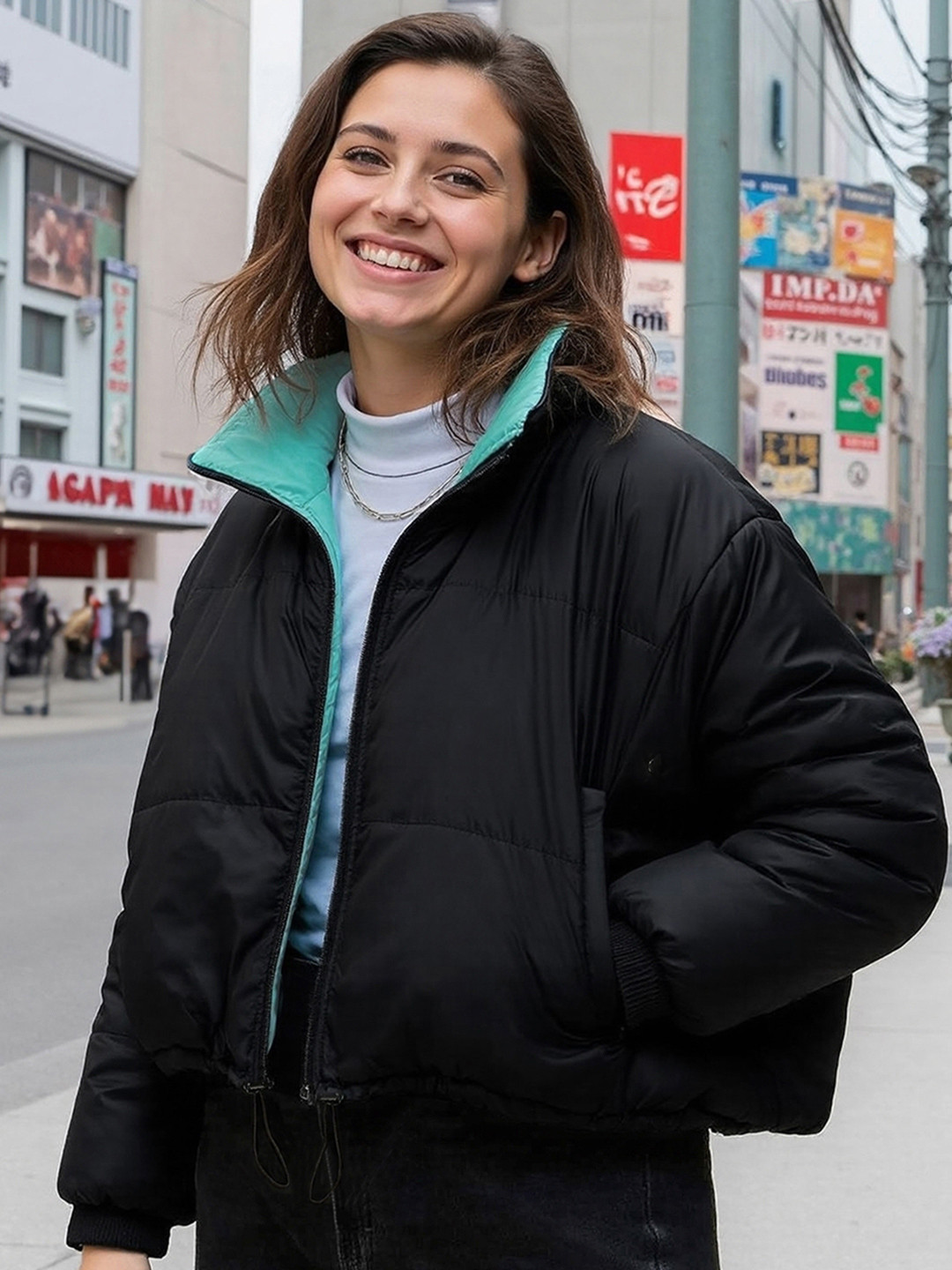 Bewakoof Women Reversible Crop Puffer Jacket