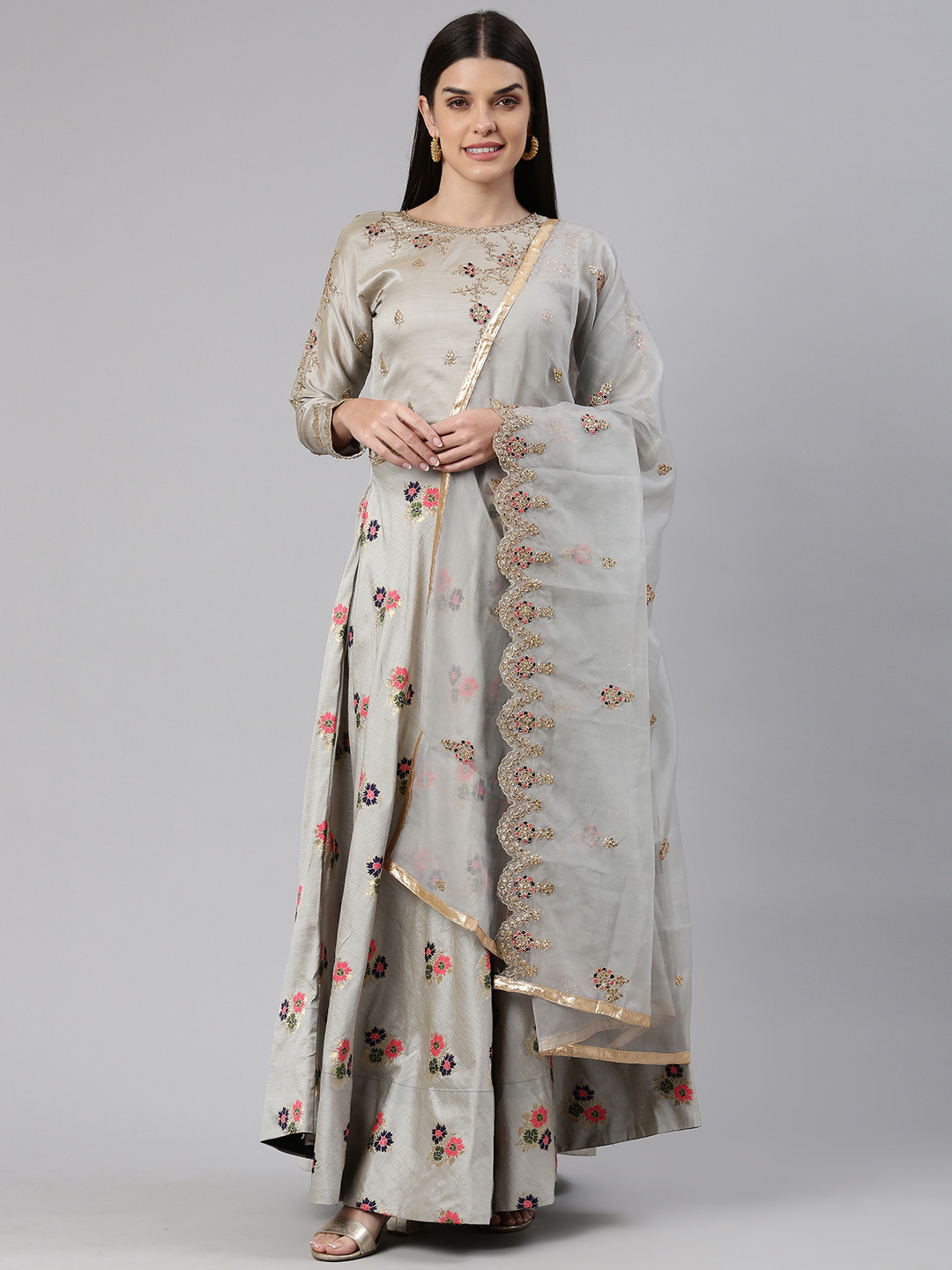 flaher Floral Jacquard Ethnic Gown