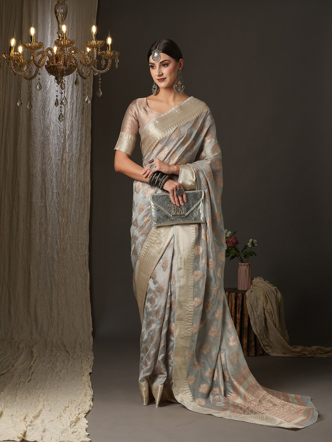 Saree mall Ethnic Motifs Woven Design Zari Dabu Traditional Sarees