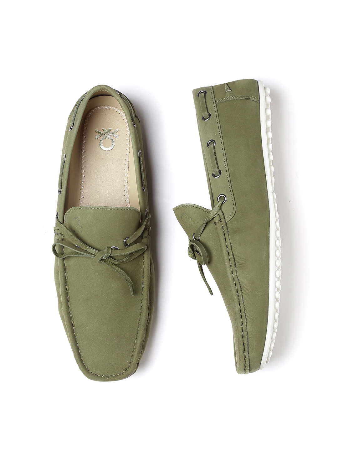 United Colors of Benetton Men Olive Green Suede Boat Shoes