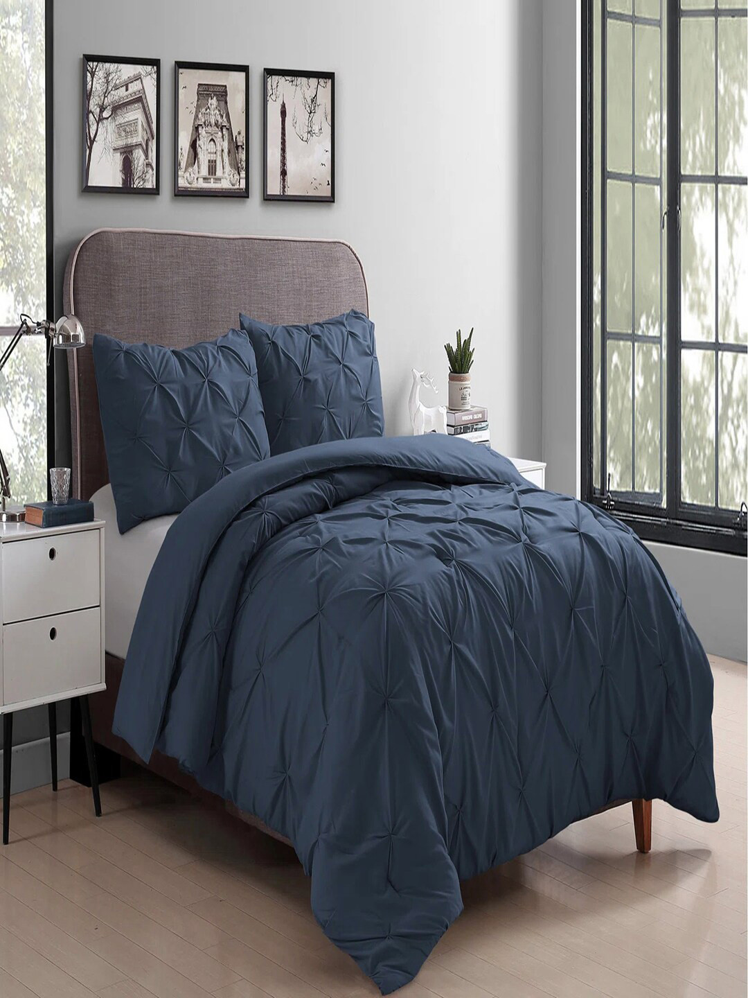 THE WHITE MOSS Blue Microfiber Pinch Pleat Heavy Winter 600 GSM Double Bed Comforter