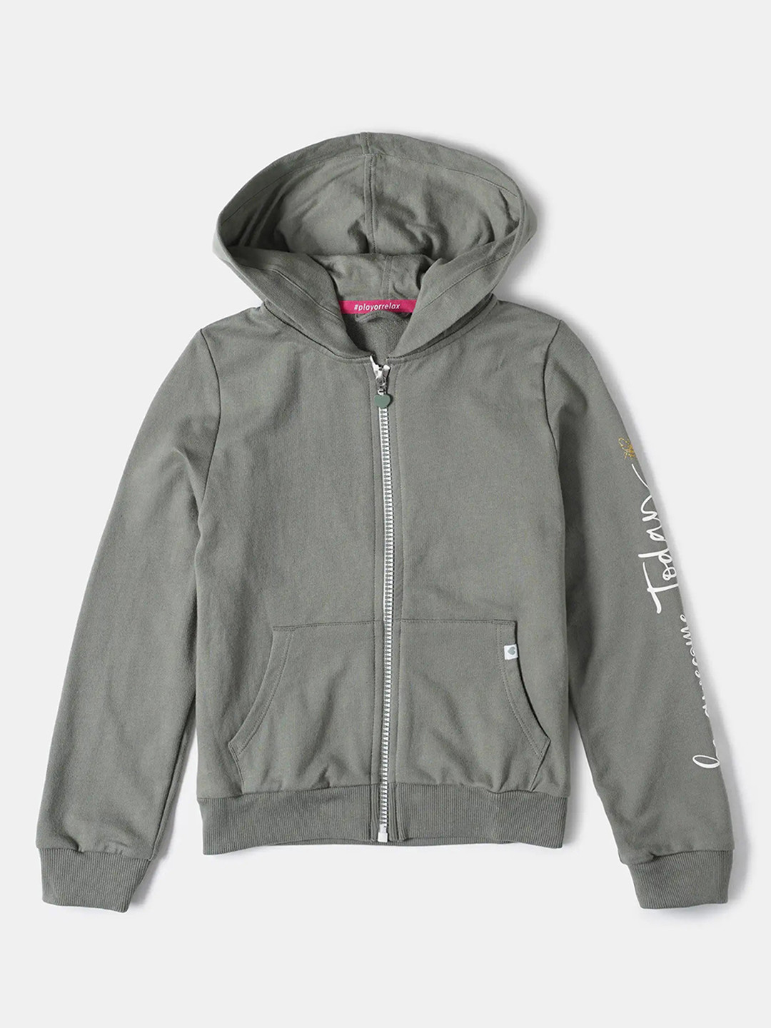 Jockey Girls Super Combed Cotton Printed Relaxed Fit Full Sleeve Hoodie Jacket-AG20