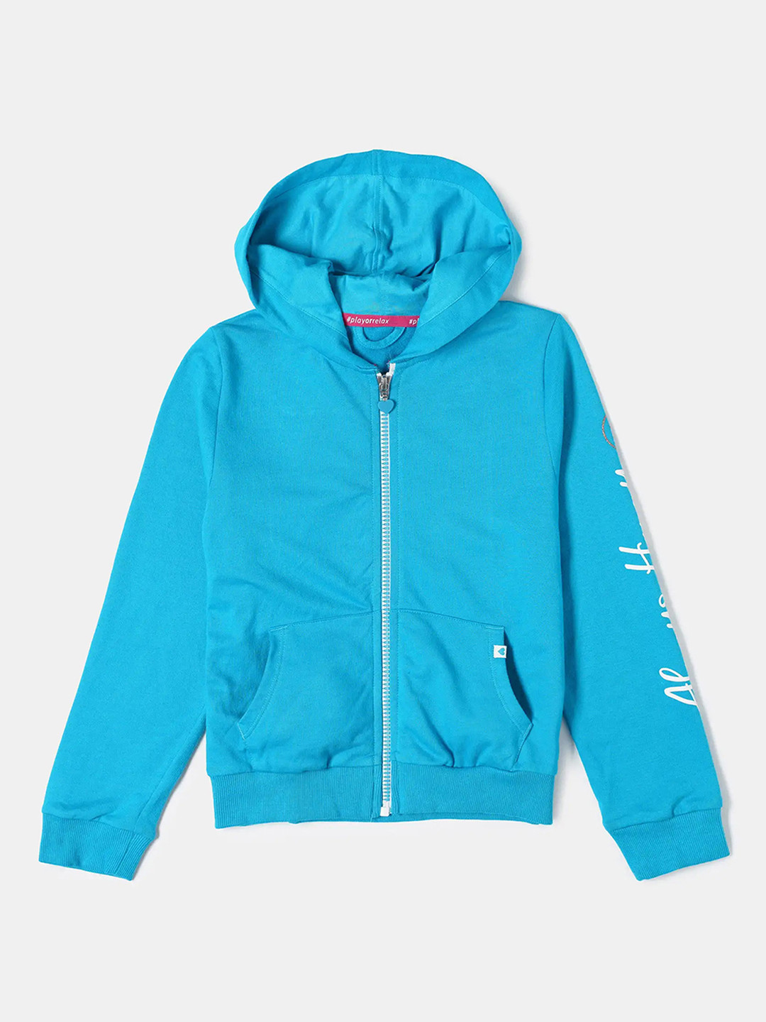 Jockey Girl's Super Combed Cotton Printed Relaxed Fit Full Sleeve Hoodie Jacket-AG20