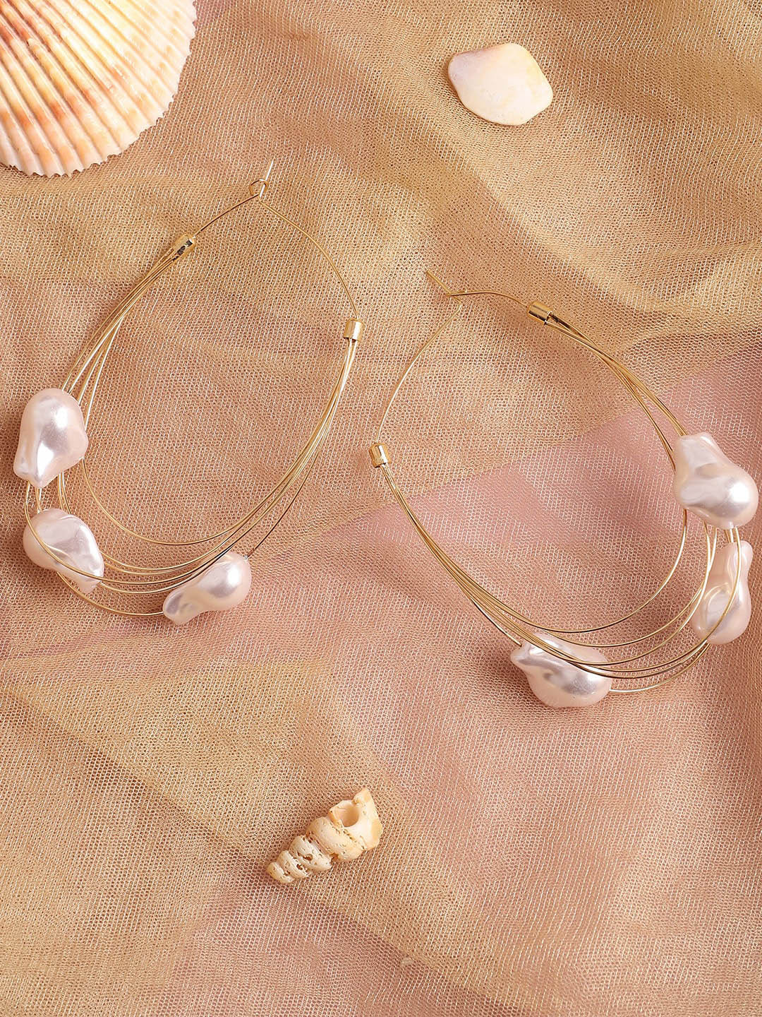 SOHI Gold-Plated Hoop Pearls Casual Drop Earrings