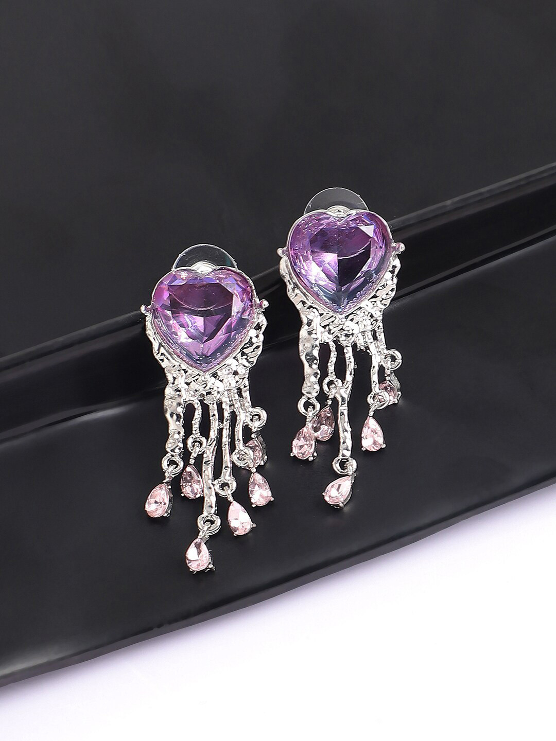 SOHI Lavender Silver Plated Contemporary Drop Earrings