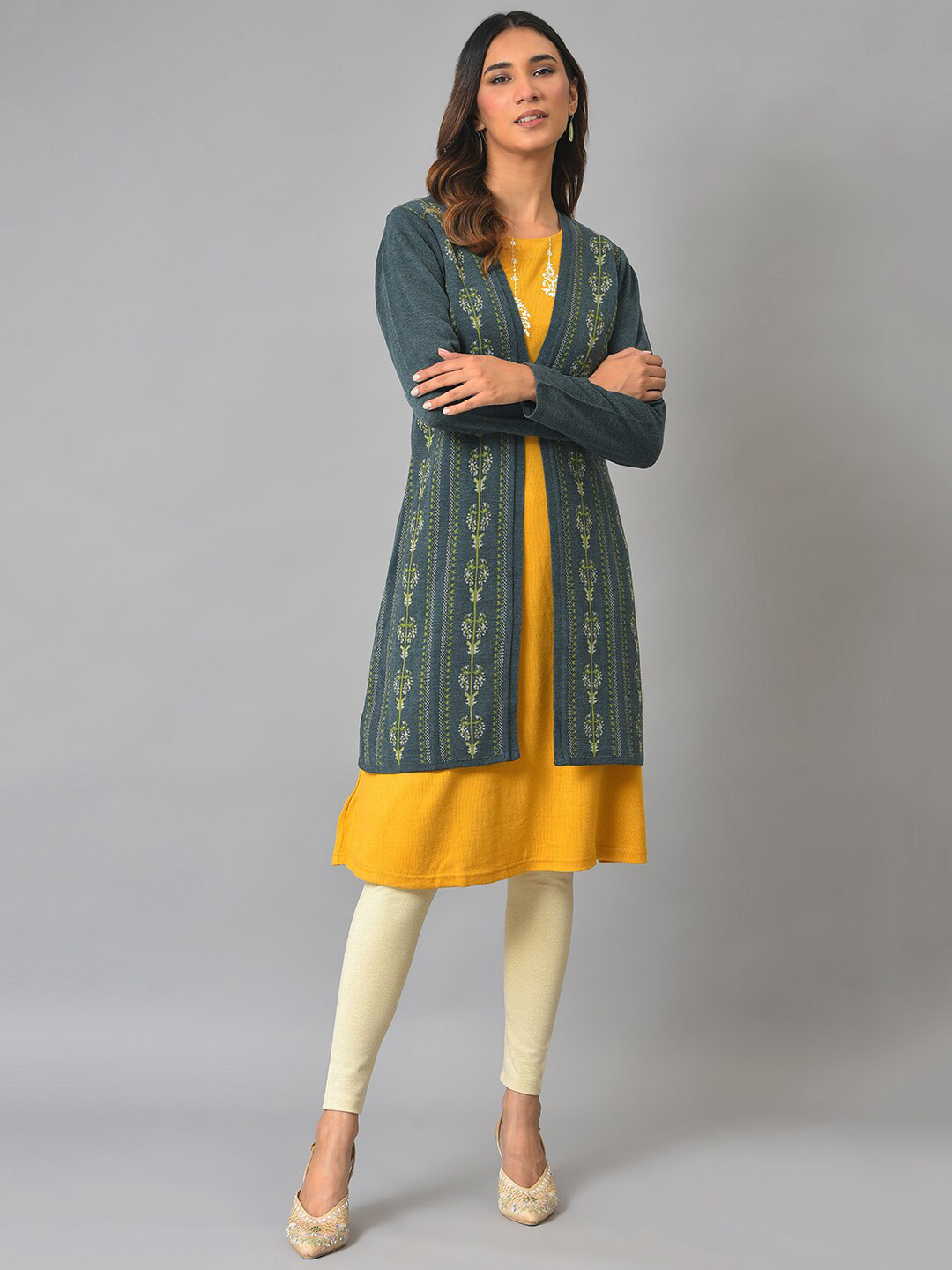 W Women Blue Floral Printed Cardigan