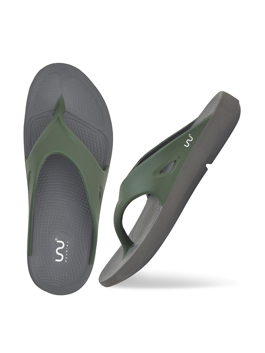 Doubleu Men Grey & Green EVA Flip-Flops