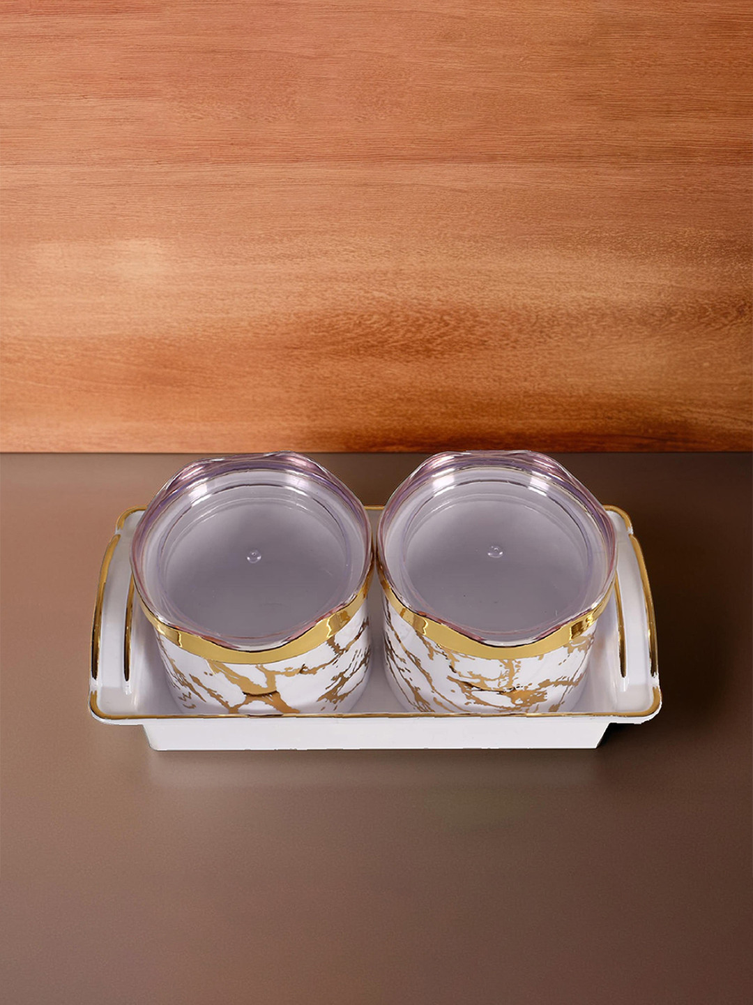 Kuber Industries White Marble Plastic Air Tight Set Flip Top Fridge Container-350ml