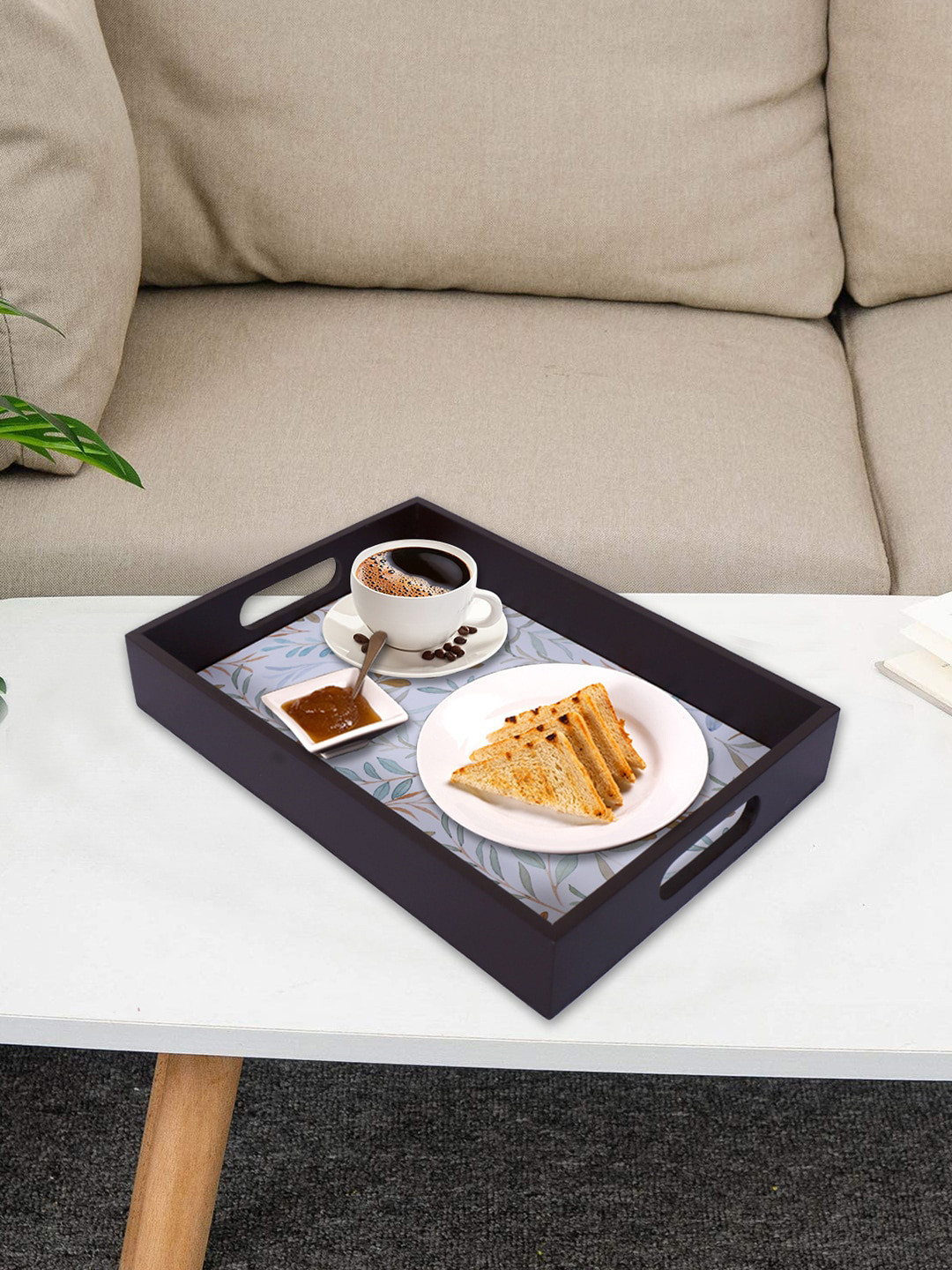 Kuber Industries Brown Set Of 3 Printed Wooden Serving Tray