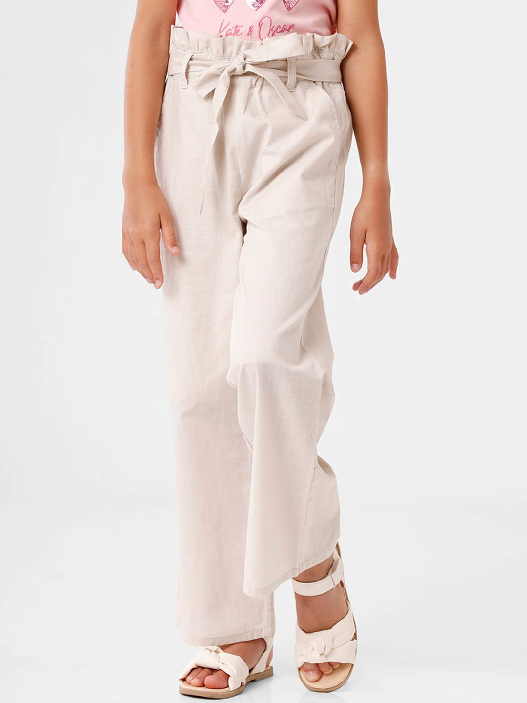 KATE & OSCAR Girls Tie-Up Relaxed Fit Cotton Trousers