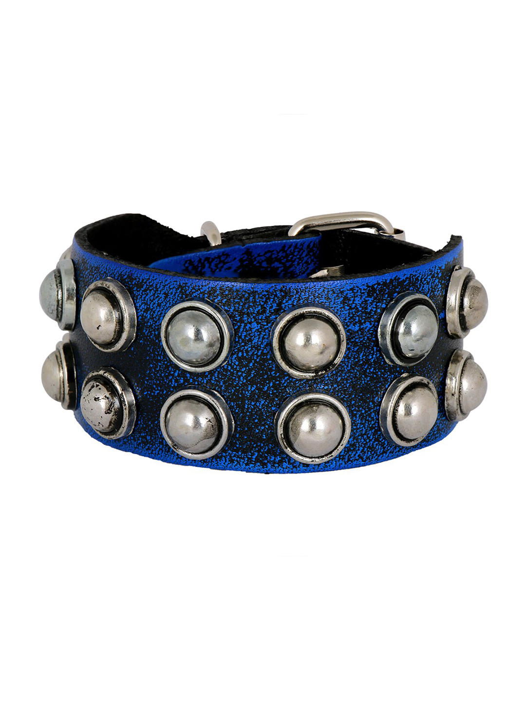 ZIVOM Men Leather Antique Silver-Plated Wraparound Bracelet