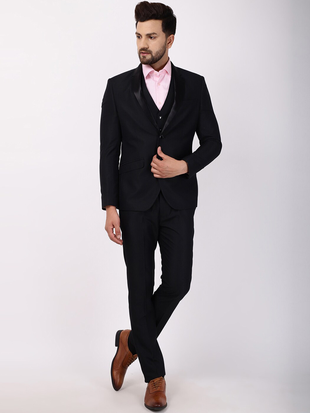 Blackberrys Men Microstructure Slim Fit Single-Breasted Three-Piece Wedding Suit