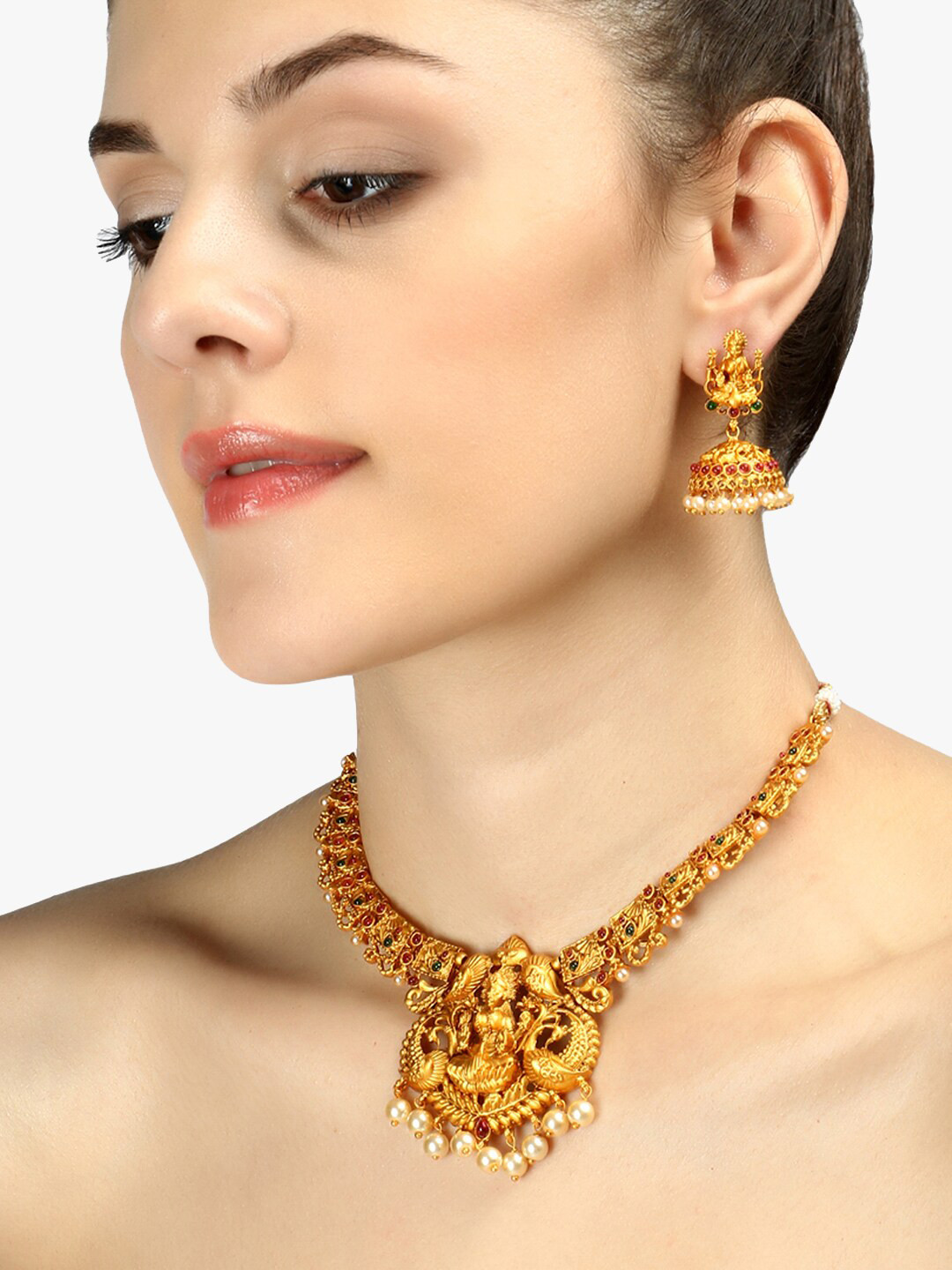 Adwitiya Collection Gold-Plated Stones Studded & Beaded Antique Jewellery Set
