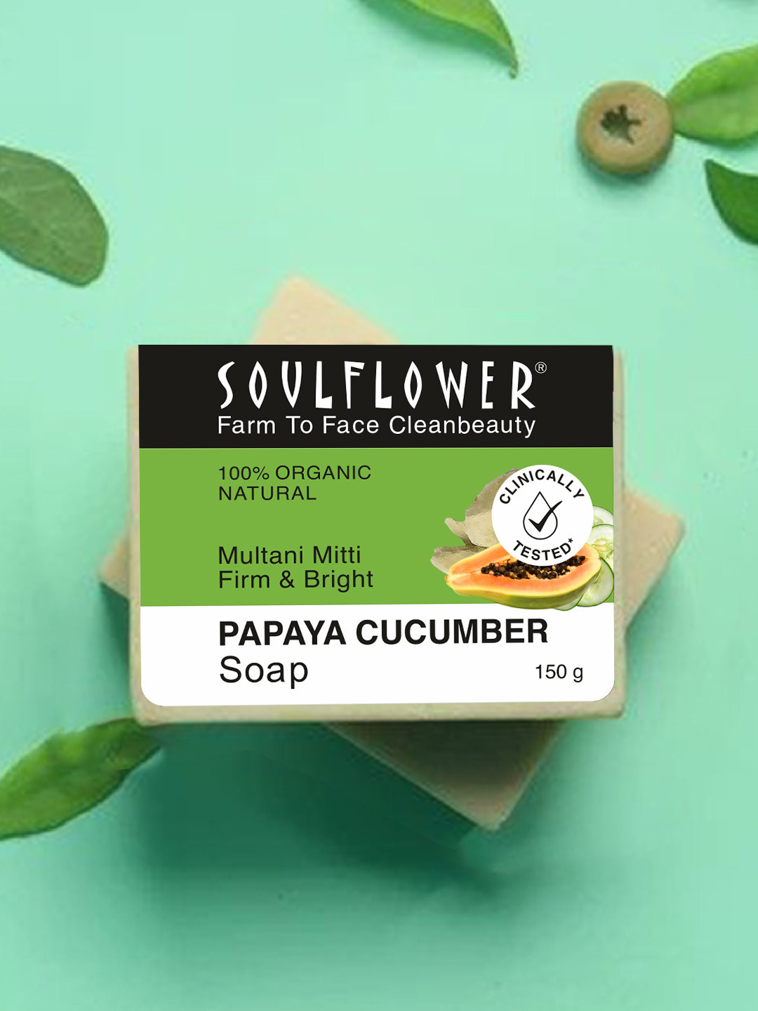Soulflower Pack of 2 Papaya Cucumber Soap Best Natural Make Up Remover With Natural Oil 150g