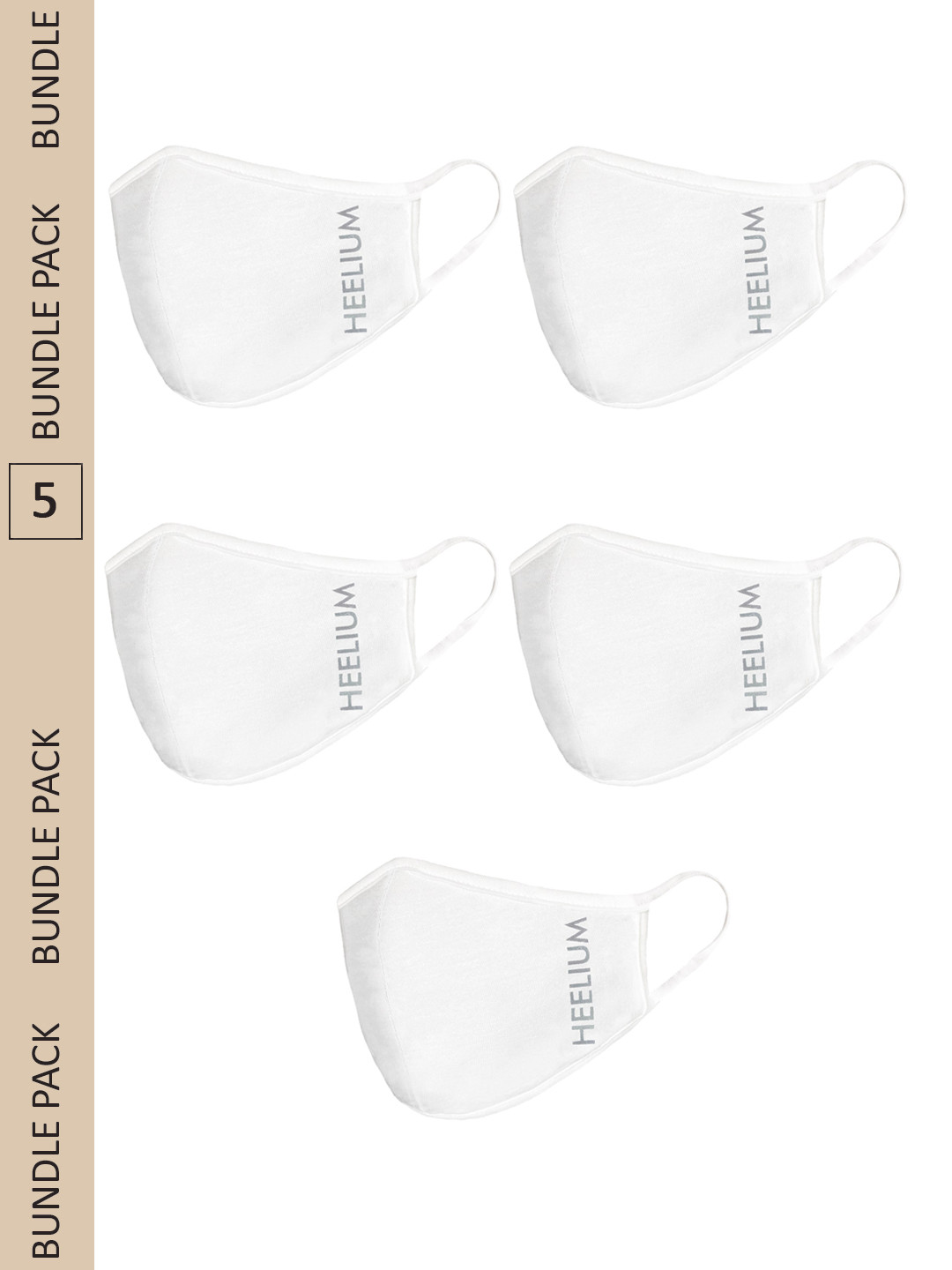 Heelium Pack Of 5 White Brand Logo Print 2-Ply Reusable Cloth Masks