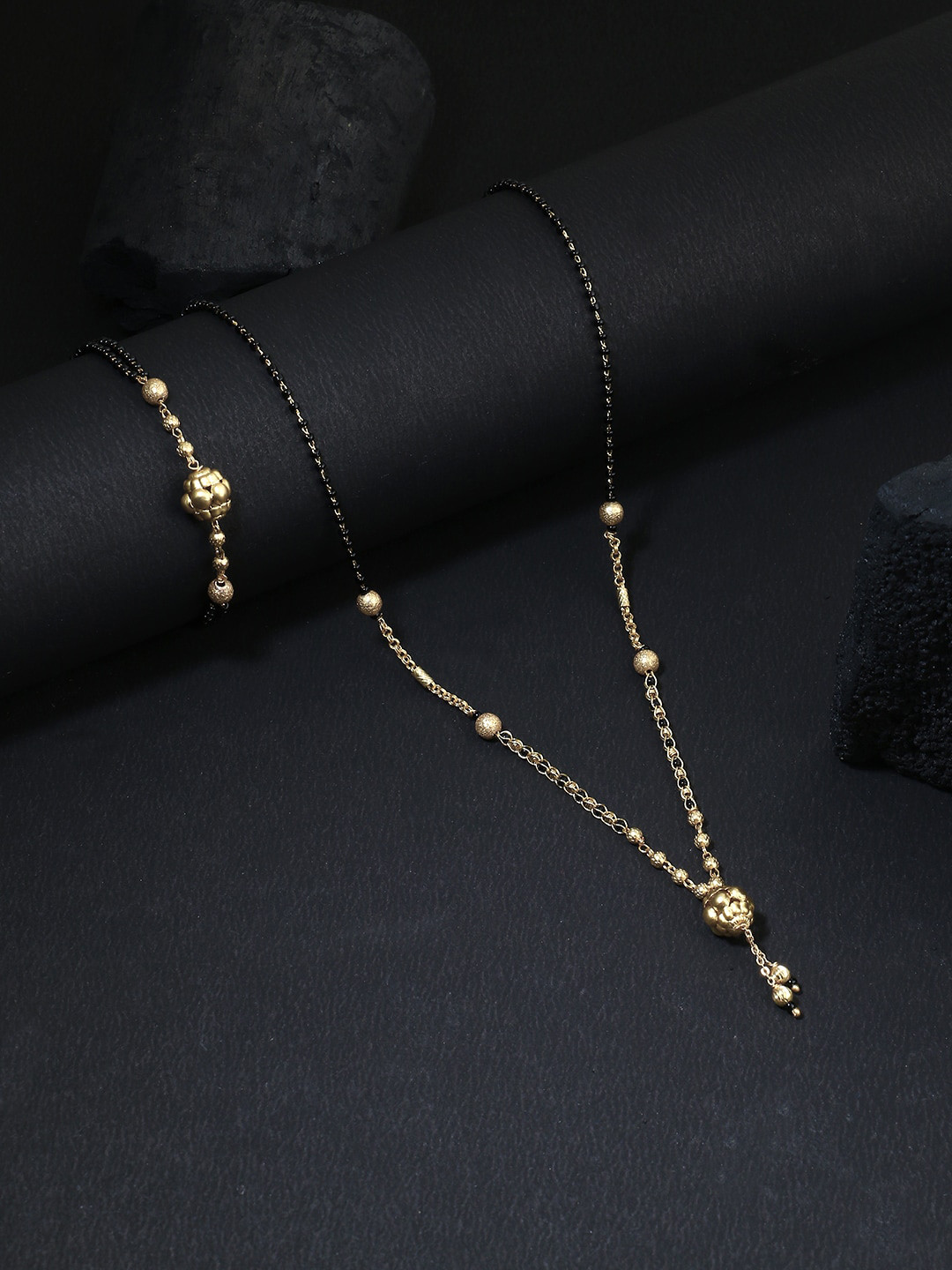 Adwitiya Collection Gold-Plated Beaded Mangalsutra With Bracelet