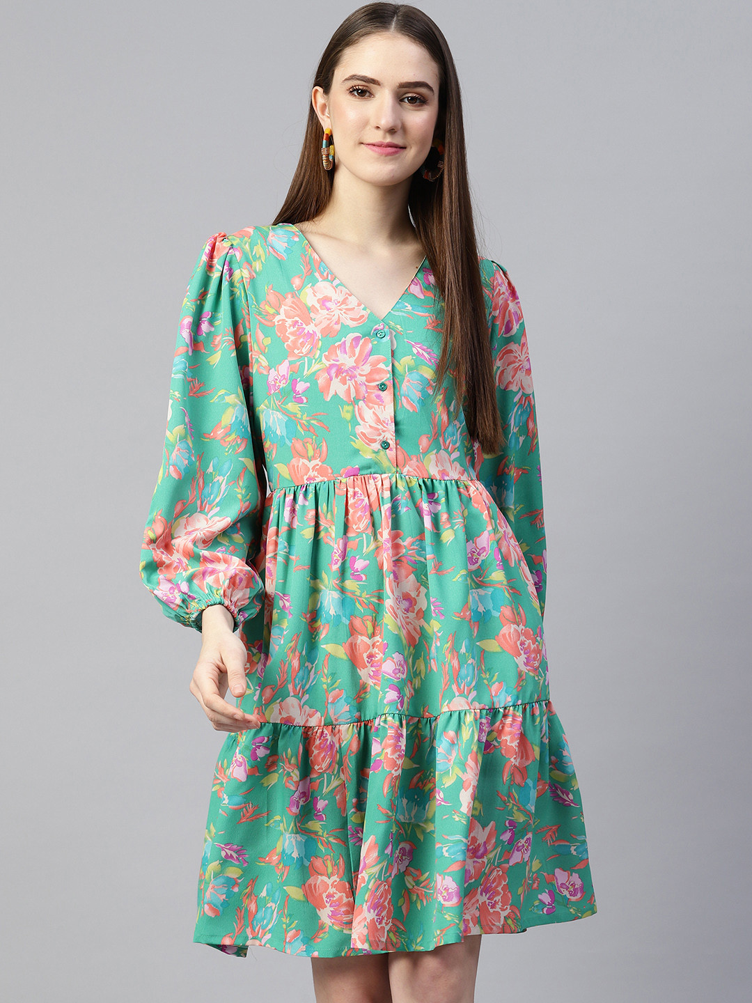 plusS Green & Pink Floral Dress
