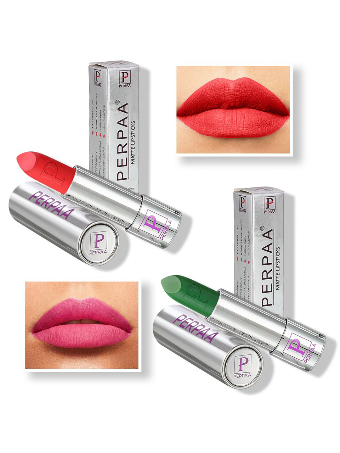 PERPAA Set of 2 Push Button Matte Lipstick 3.5g each - Matte Orange 193 & Natural Pink 305