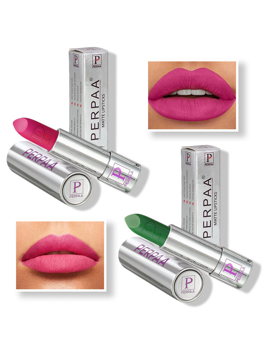 PERPAA Set of 2 Push Button Matte Lipstick 3.5g each - Matte Pink 175 & Natural Pink 305