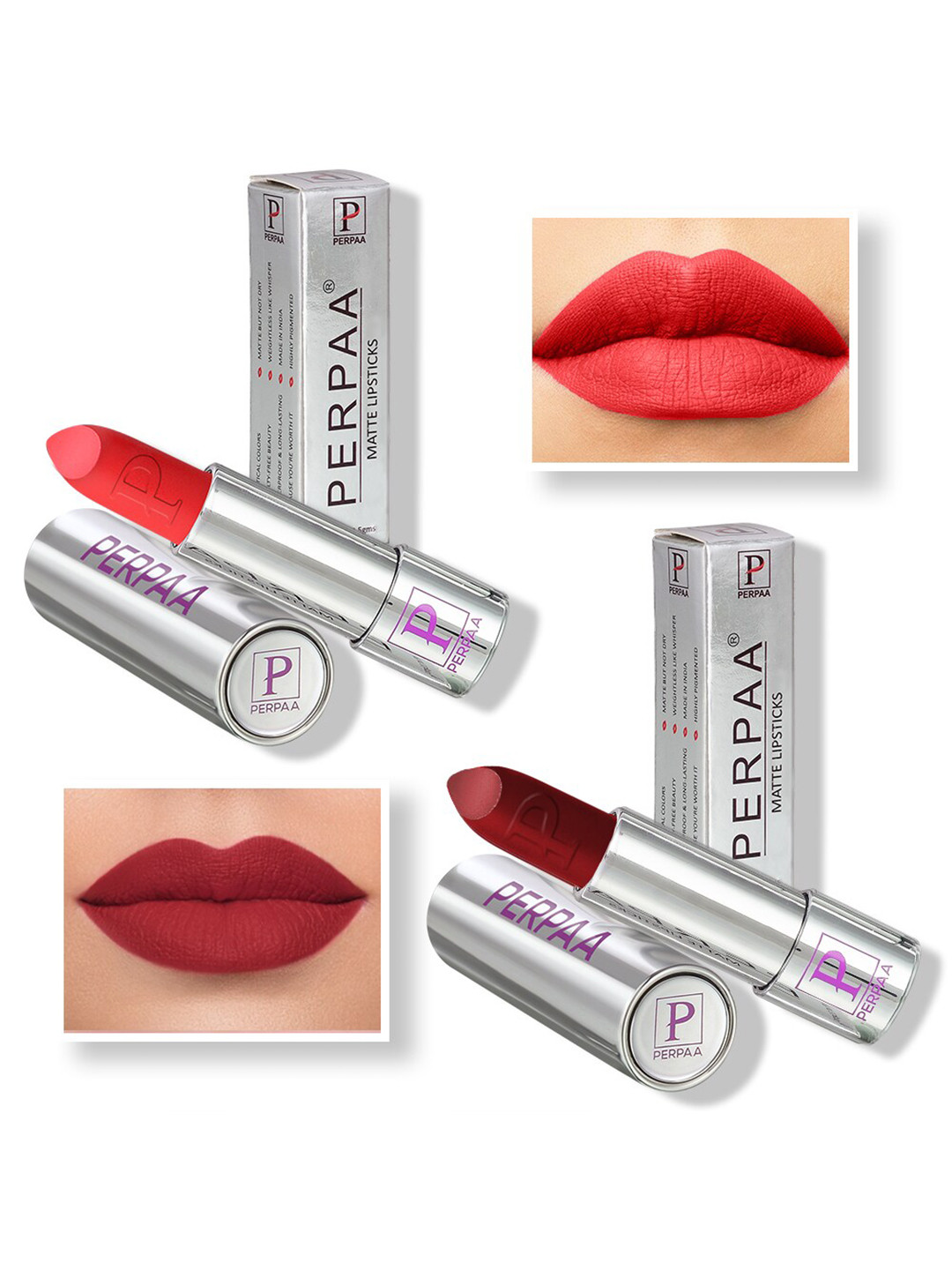 PERPAA Set of 2 Push Button Matte Lipstick 3.5g each- Matte Orange 193 & Bridal Maroon 304
