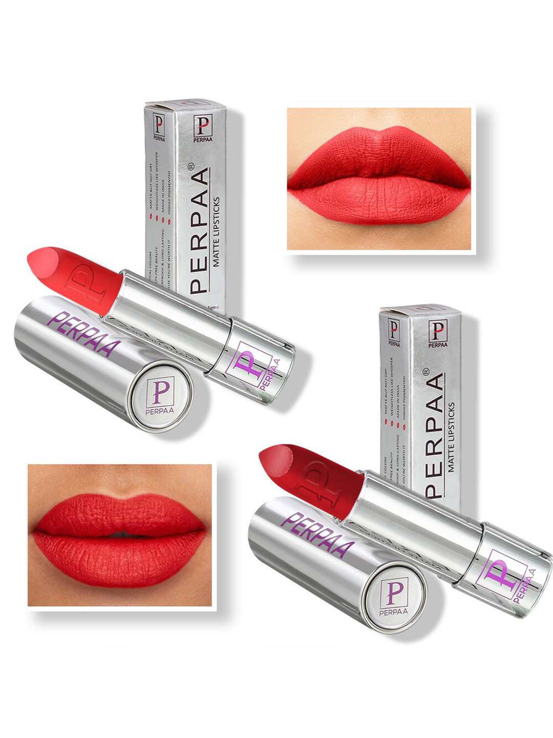 PERPAA Set of 2 Push Button Matte Lipstick 3.5g each - Matte Orange 193 & Matte Red 196