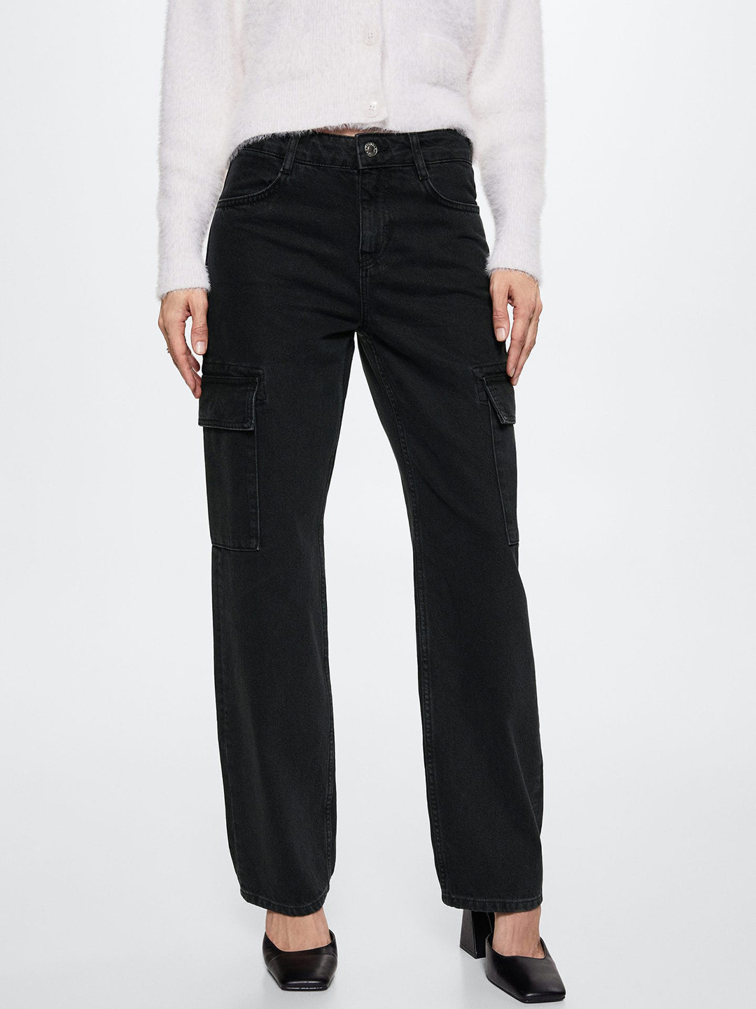 MANGO Women Cotton Low-Rise Cargo Jeans