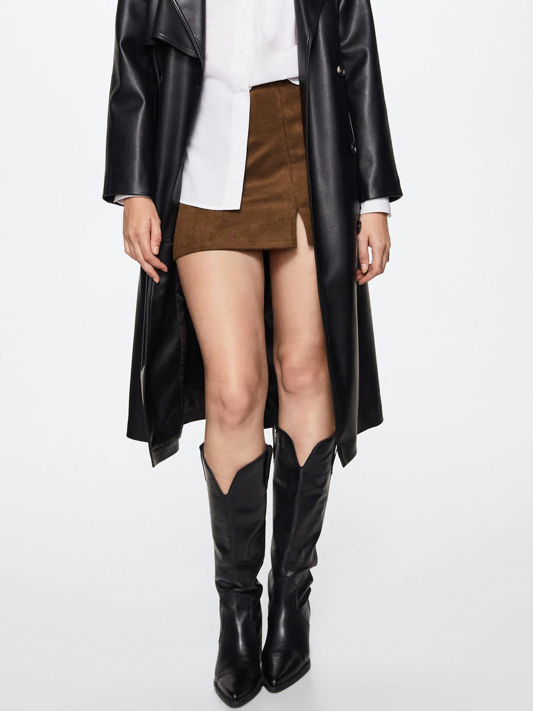 MANGO Women Suede Mini Straight Skirt