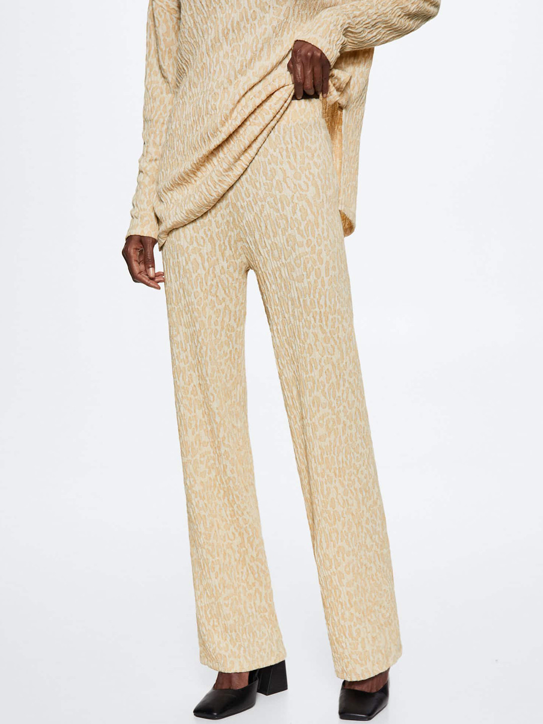 MANGO Women Animal Print Textured Trousers