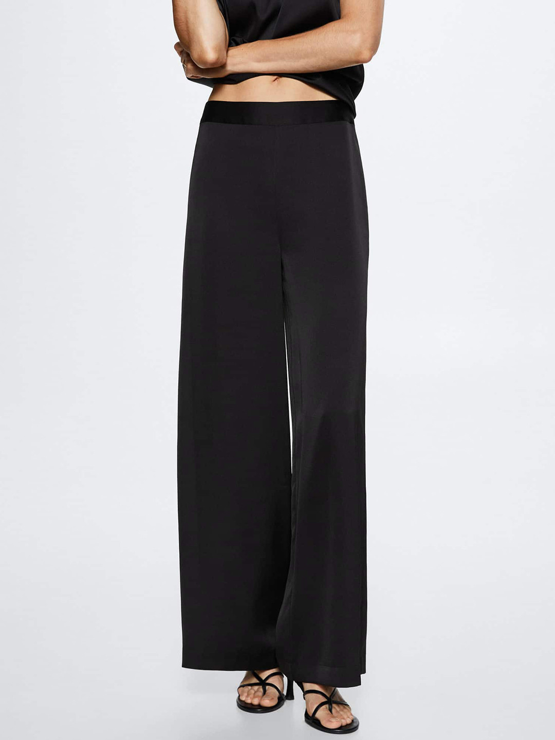 MANGO Women Satin-Finish Parallel Flared Trousers