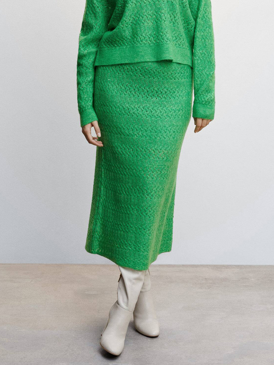 MANGO Self Design Straight Midi Skirt