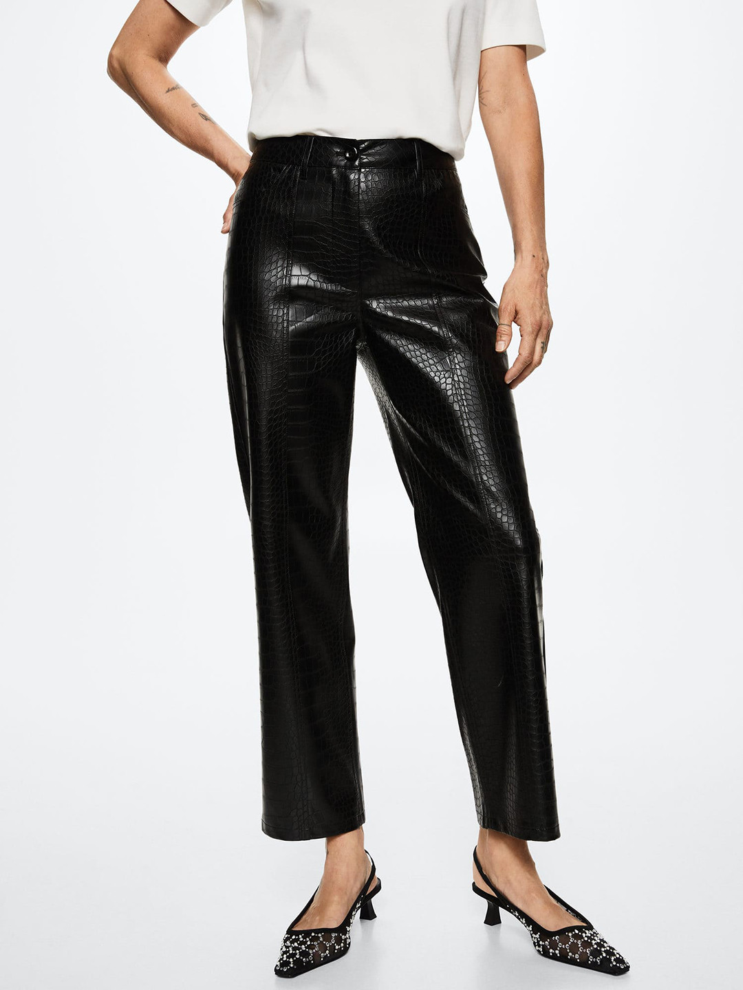 MANGO Women Animal Design Straight Fit Trousers