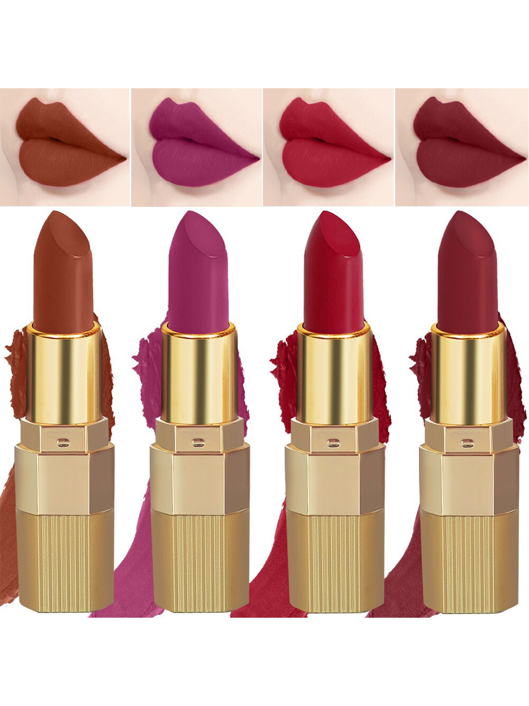 PERPAA Set of 4 Xpression Weightless Matte Long-Lasting Waterproof Lipsticks 3.5 g Each - Rust Brown 301 - Magenta 302 - Apple Red 303 - Maroon 304