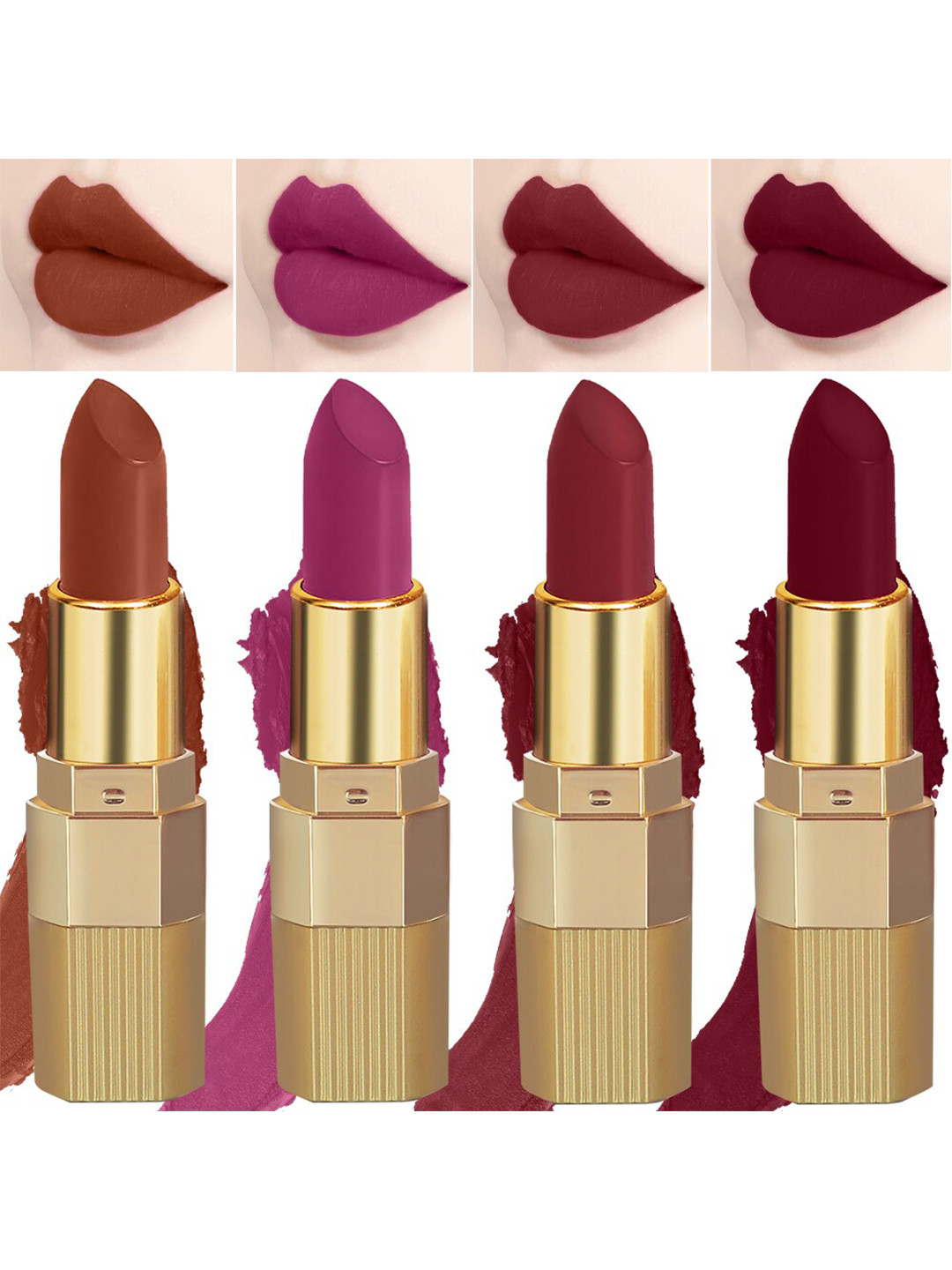 PERPAA Set of 4 Xpression Weightless Matte Long-Lasting Waterproof Lipsticks 3.5 g Each - Rust Brown 307 - Magenta 301 - Apple Red 302 -Maroon 304