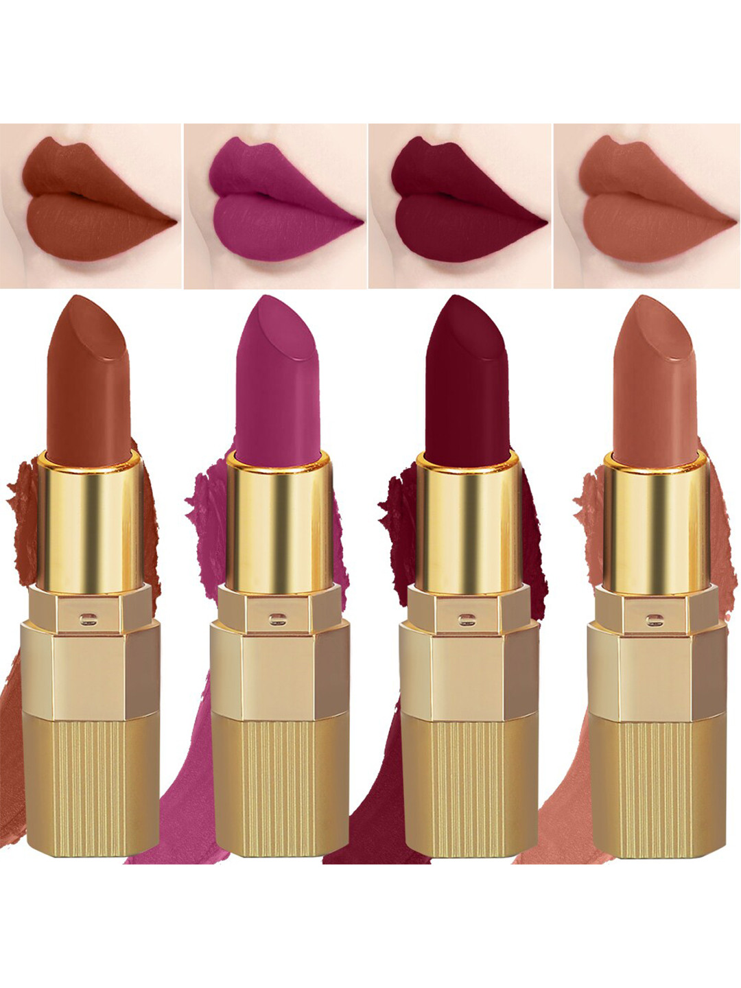 PERPAA Set of 4 Xpression Weightless Matte Long-Lasting Waterproof Lipsticks 3.5 g Each - Innocent Nude 306 - Rust Brown 301 - Magenta 302 - Bold Maroon 307