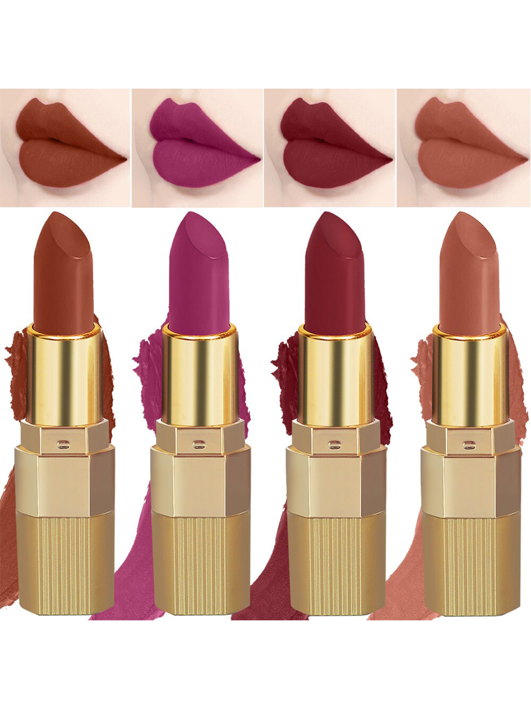 PERPAA Set of 4 Xpression Weightless Matte Long-Lasting Waterproof Lipsticks 3.5 g Each - Innocent Nude 306 - Rust Brown 301 - Magenta 302 - Maroon 304