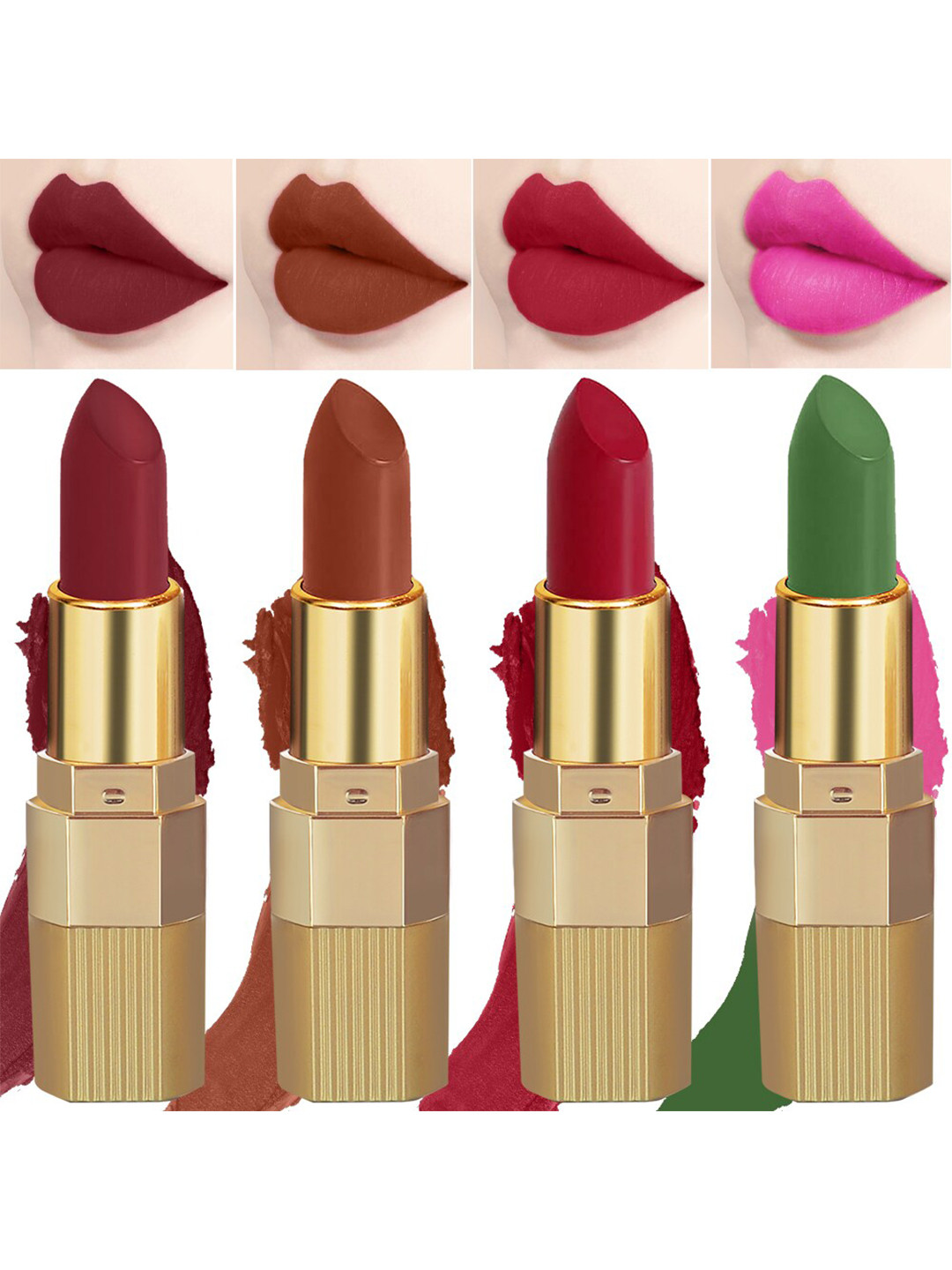 PERPAA Set of 4 Xpression Weightless Matte Long-Lasting Waterproof Lipsticks 3.5 g Each - Rust Brown 301 - Apple Red 304 - Maroon 305 - Natural Pink 303
